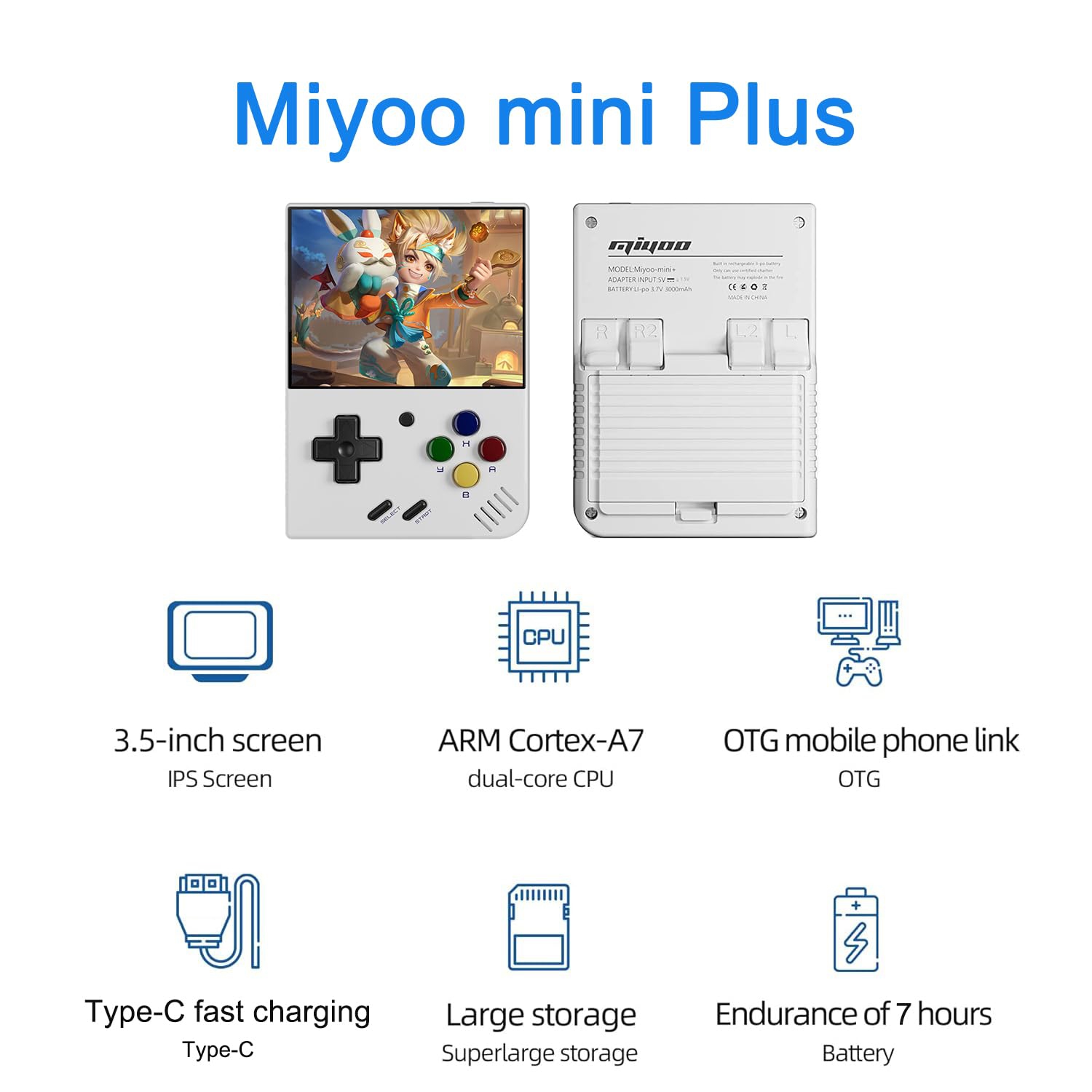 Console de jeu portative Mini Plus de Miyoo avec étui de rangement dédié Consoles de jeux vidéo rétro portatives de 3,5&nbsp;po intégrées