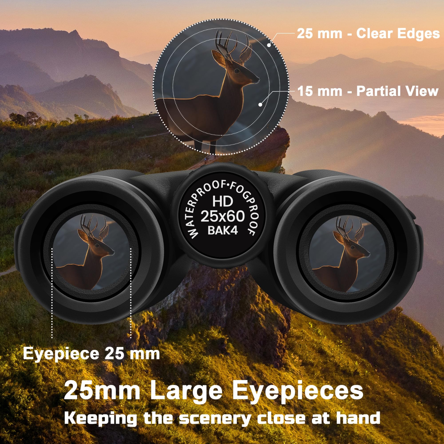 Jumelles haute puissance 25X60 pour adultes étanches Big Eyepiece antibuée de 60&nbsp;mm avec lentille BAK4 Prism FMC pour sortie