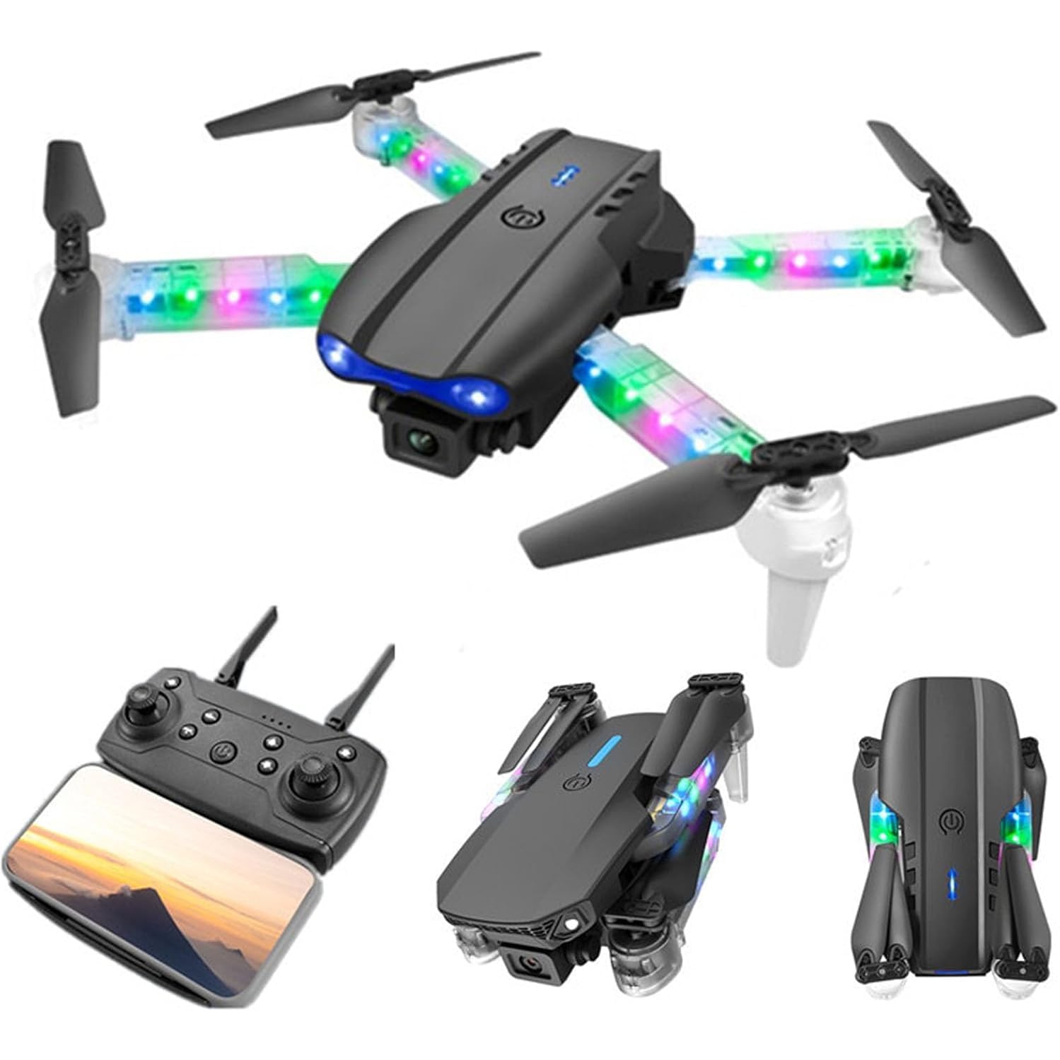 Drone OBEST avec caméra et lumières géniales, quadricoptère pliable à moteur sans balai 1080P, démarrage/atterrissage à une touche, 3D Flips, 2