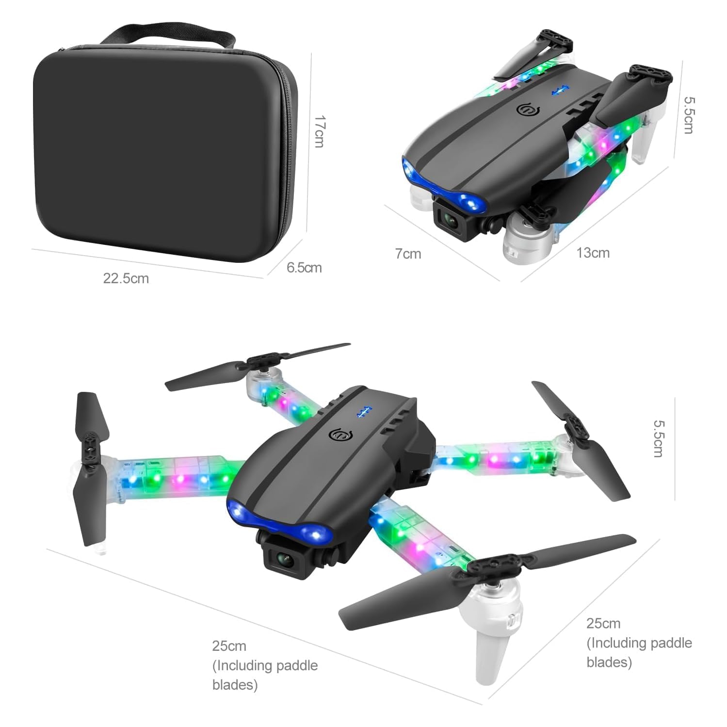Drone OBEST avec caméra et lumières géniales, quadricoptère pliable à moteur sans balai 1080P, démarrage/atterrissage à une touche, 3D Flips, 2