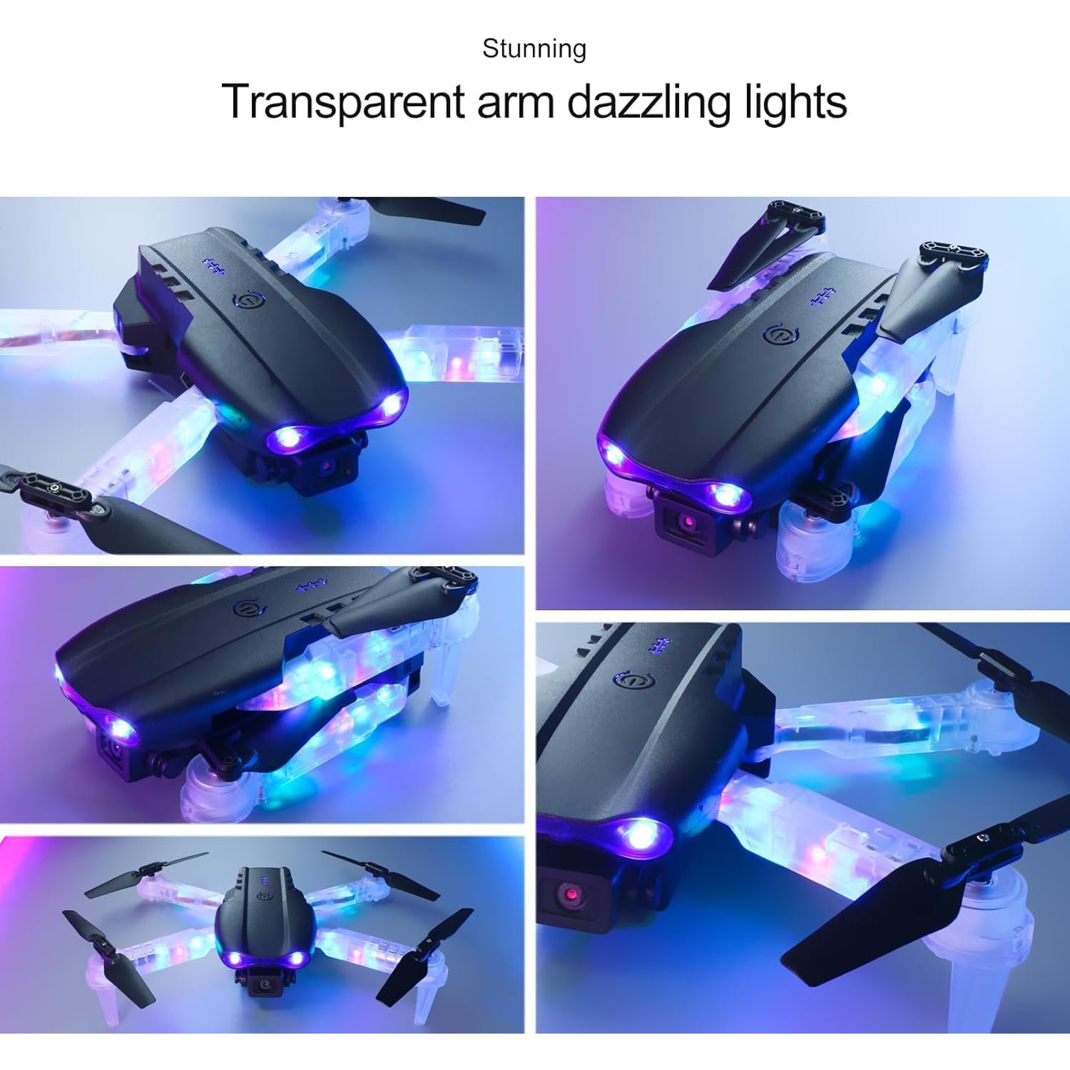 Drone OBEST avec caméra et lumières géniales, quadricoptère pliable à moteur sans balai 1080P, démarrage/atterrissage à une touche, 3D Flips, 2