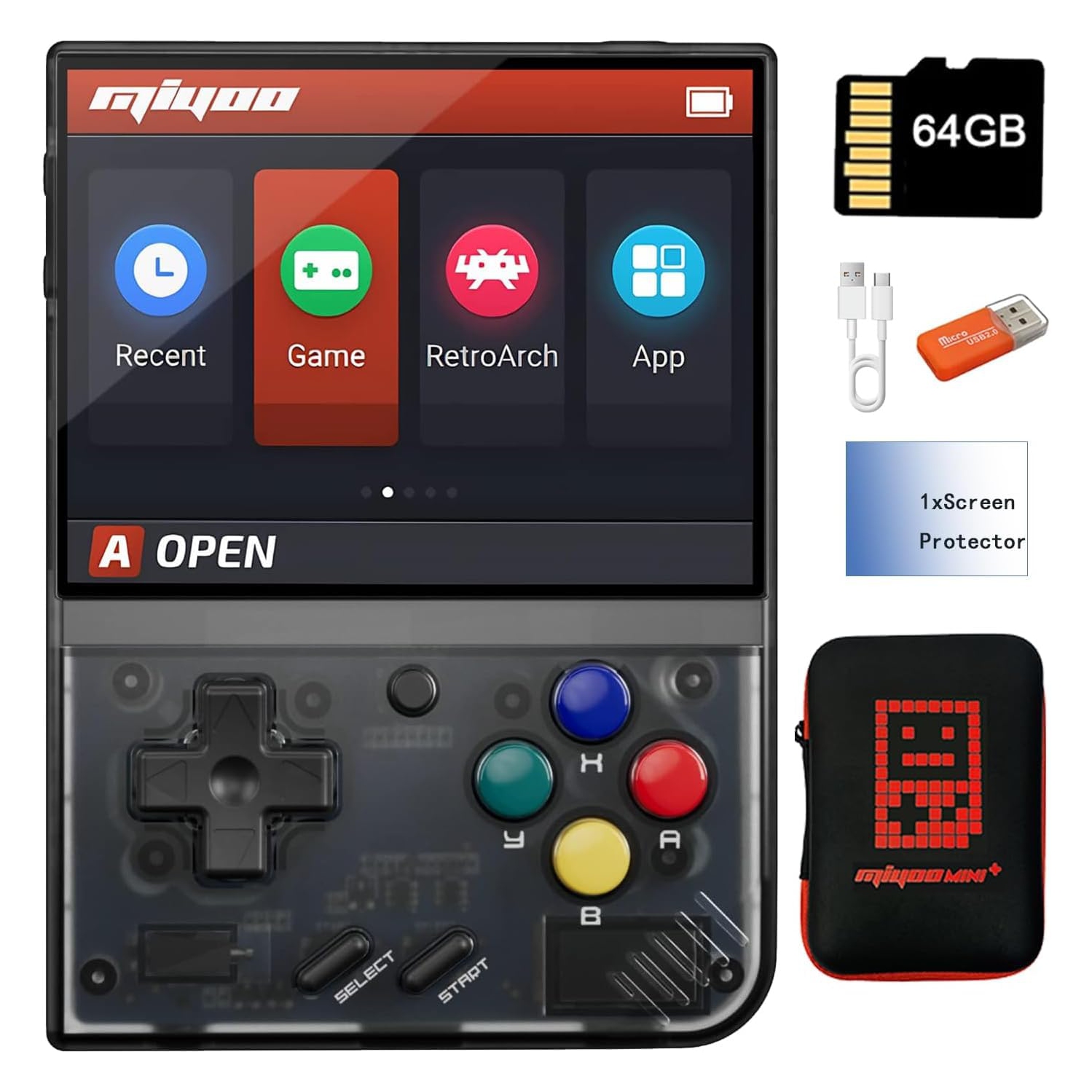 Miyoo Mini Plus Handheld Game Console with Dedicated Storage Case 3.5 Inch Portable Retro Video Games Consoles Built-in