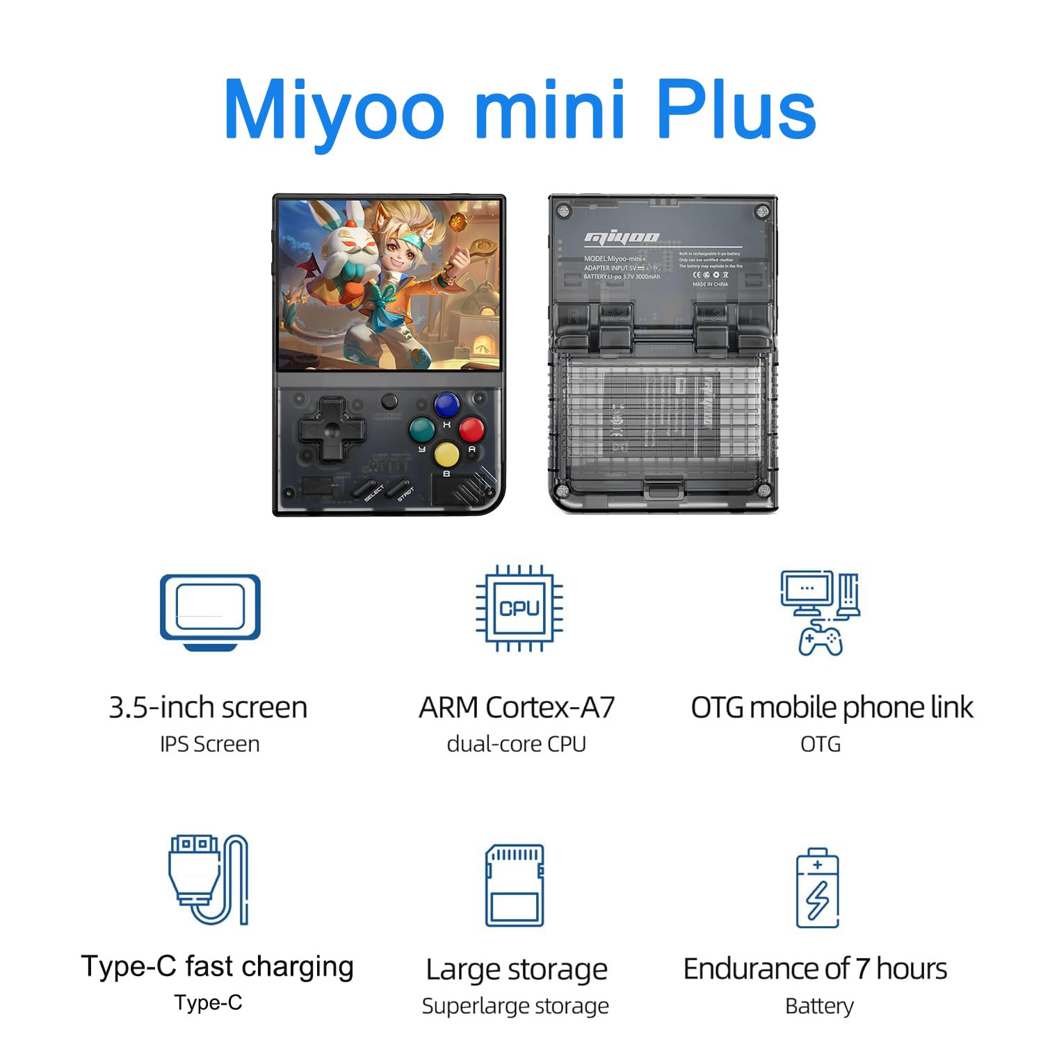Miyoo Mini Plus Handheld Game Console with Dedicated Storage Case 3.5 Inch Portable Retro Video Games Consoles Built-in