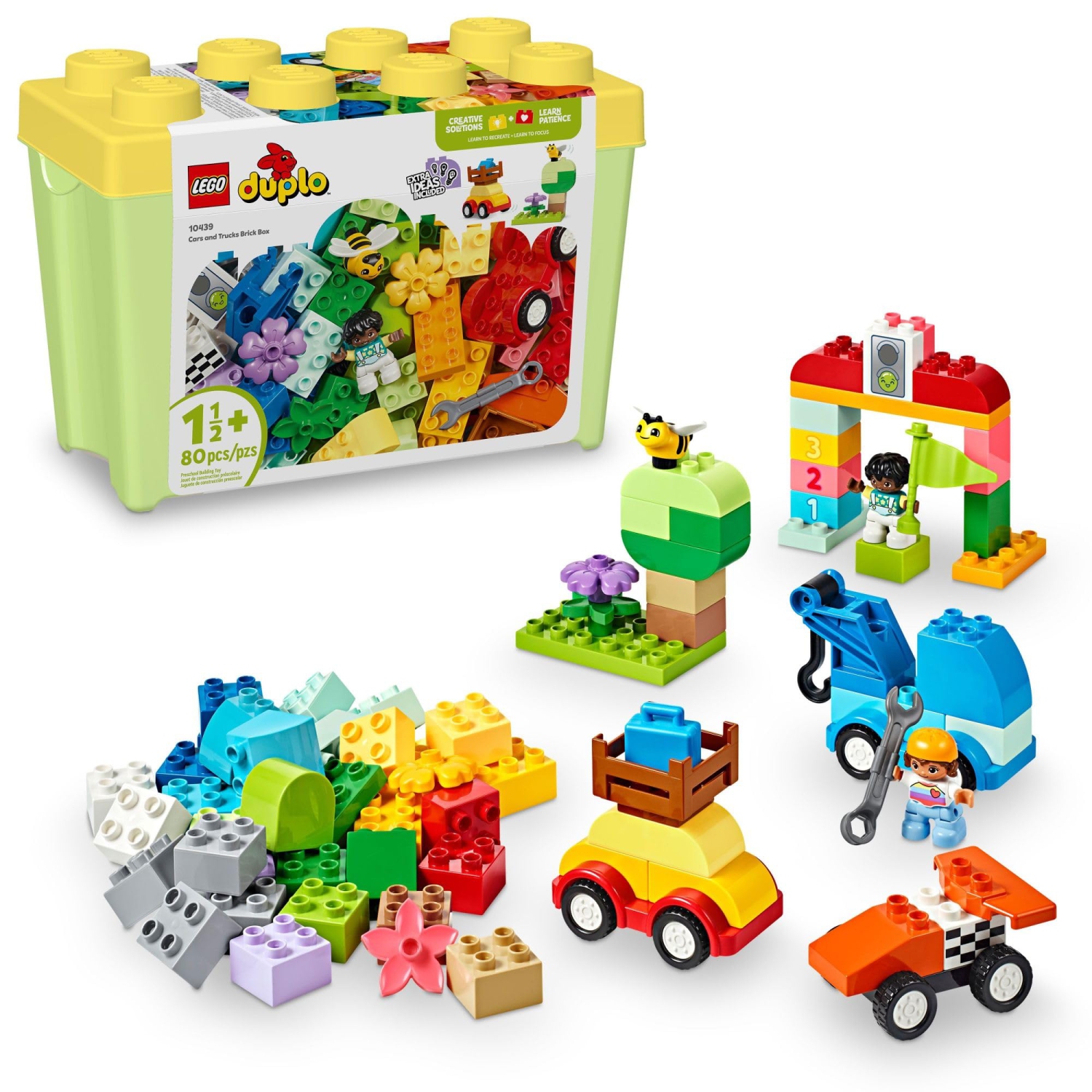LEGO DUPLO Classic Cars and Trucks Brick Box Playset, Educational STEM Toy, Preschool Toy Building Set for Toddlers Aged