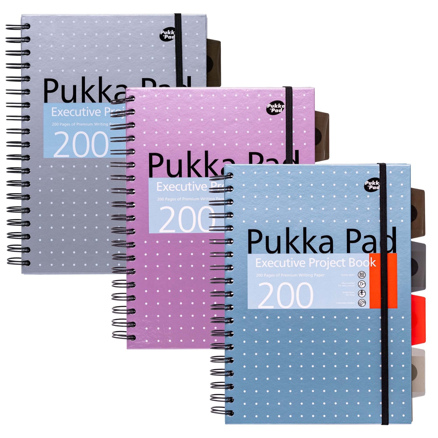 Pukka Pad,5 Subject Spiral Notebook 3,Pack ,200 Pages,100 Sheets of 80GSM Paper with Repositionable Dividers & Perforated Edges for School & Office