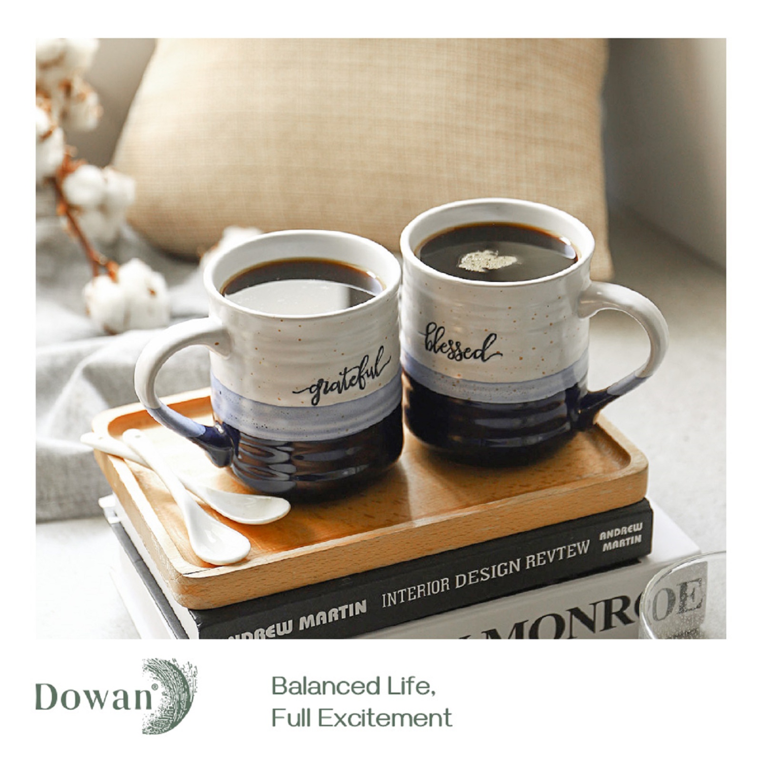 Tasses à café DOWAN 18&nbsp;oz, grandes tasses avec mot Blessed Grace, tasse à café en porcelaine, cadeau de remerciement pour femmes chrétien,