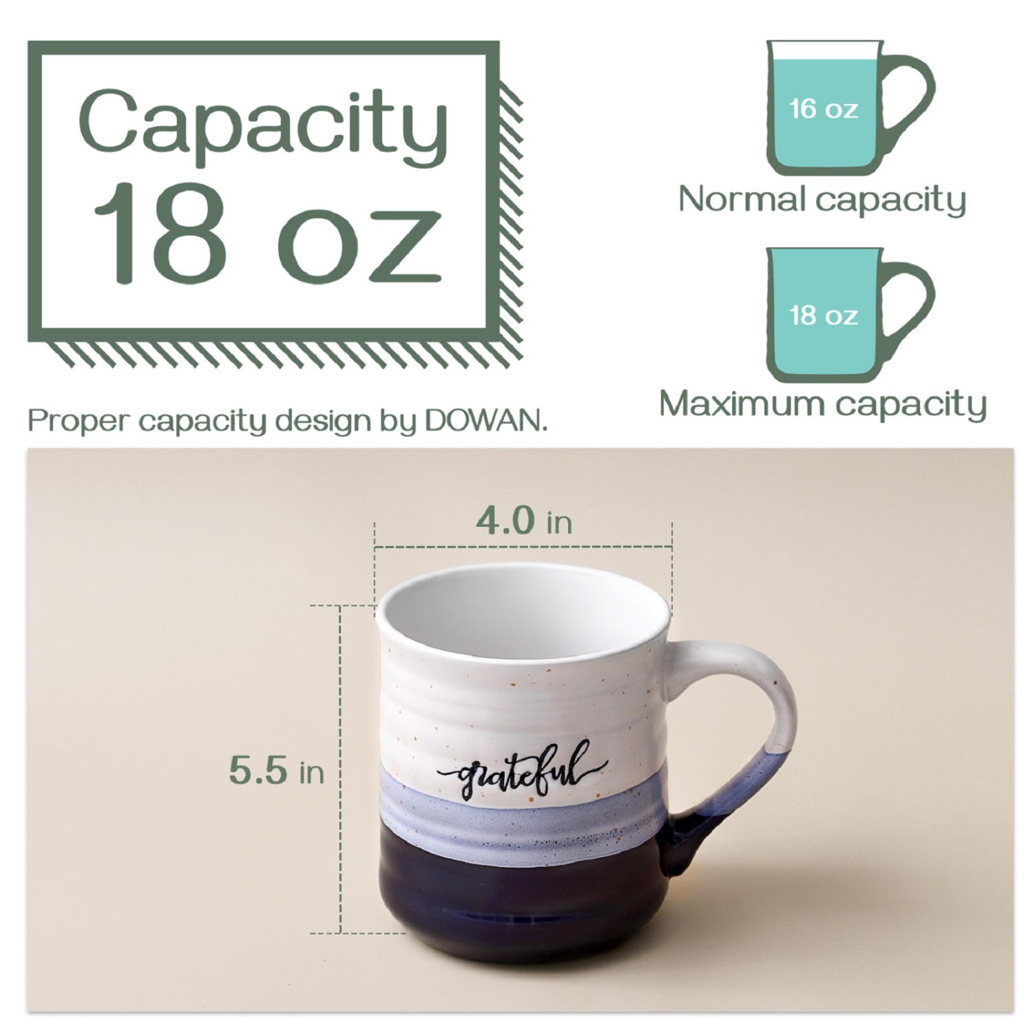 Tasses à café DOWAN 18&nbsp;oz, grandes tasses avec mot Blessed Grace, tasse à café en porcelaine, cadeau de remerciement pour femmes chrétien,