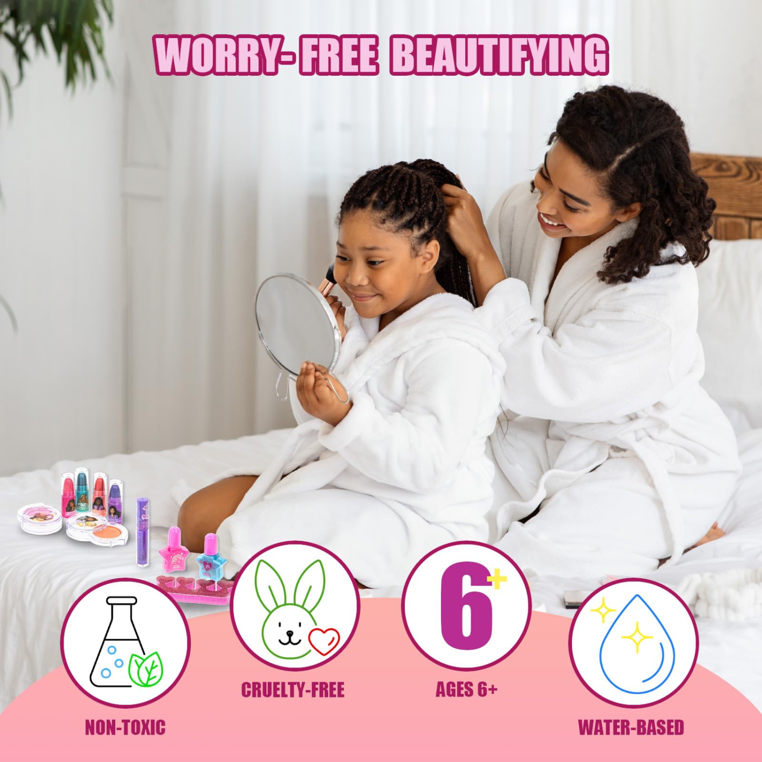 Barbie Van Makeup Kit for Girls, Real Washable Toy Makeup Set, Barbie Gift, Play Makeup and Pretend Play Toys Ages 6 7 8