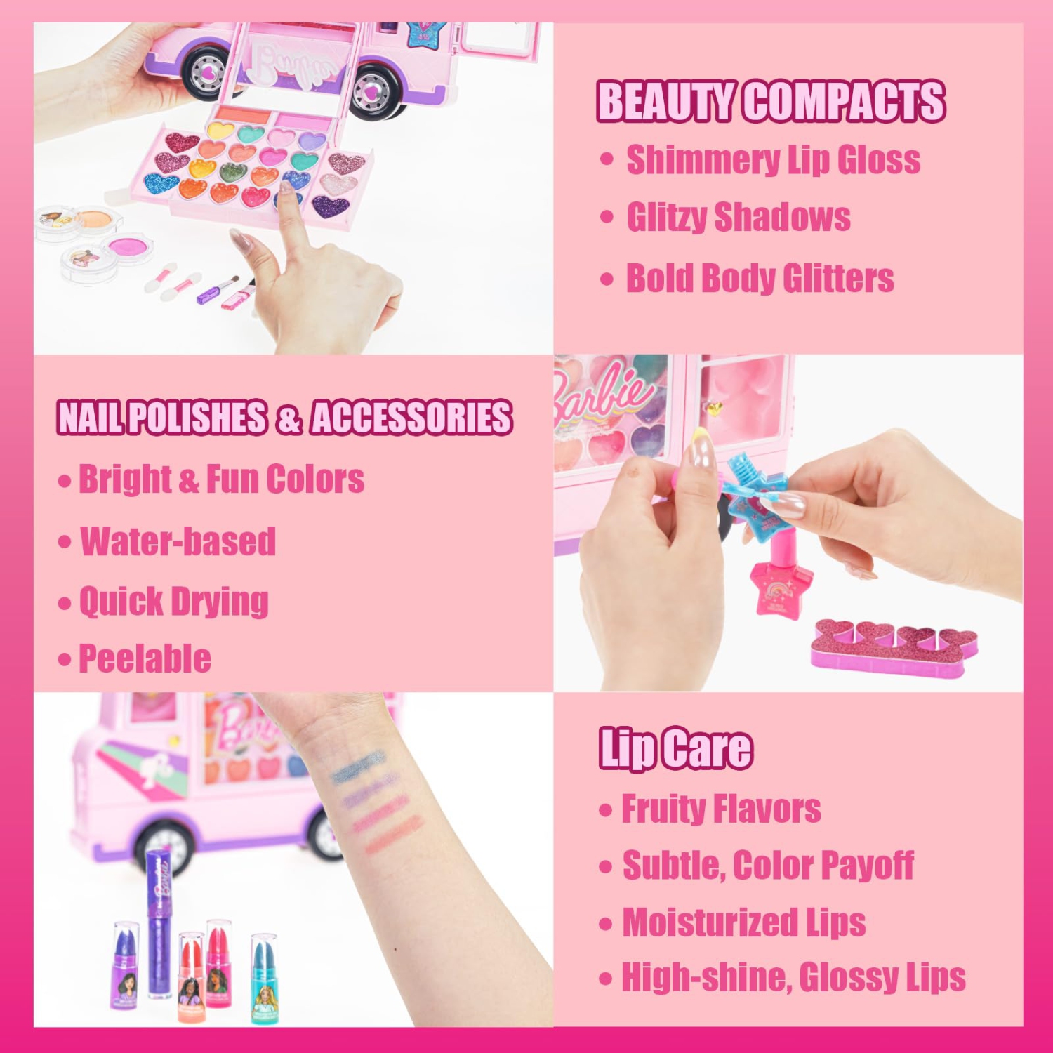 Barbie Van Makeup Kit for Girls, Real Washable Toy Makeup Set, Barbie Gift, Play Makeup and Pretend Play Toys Ages 6 7 8