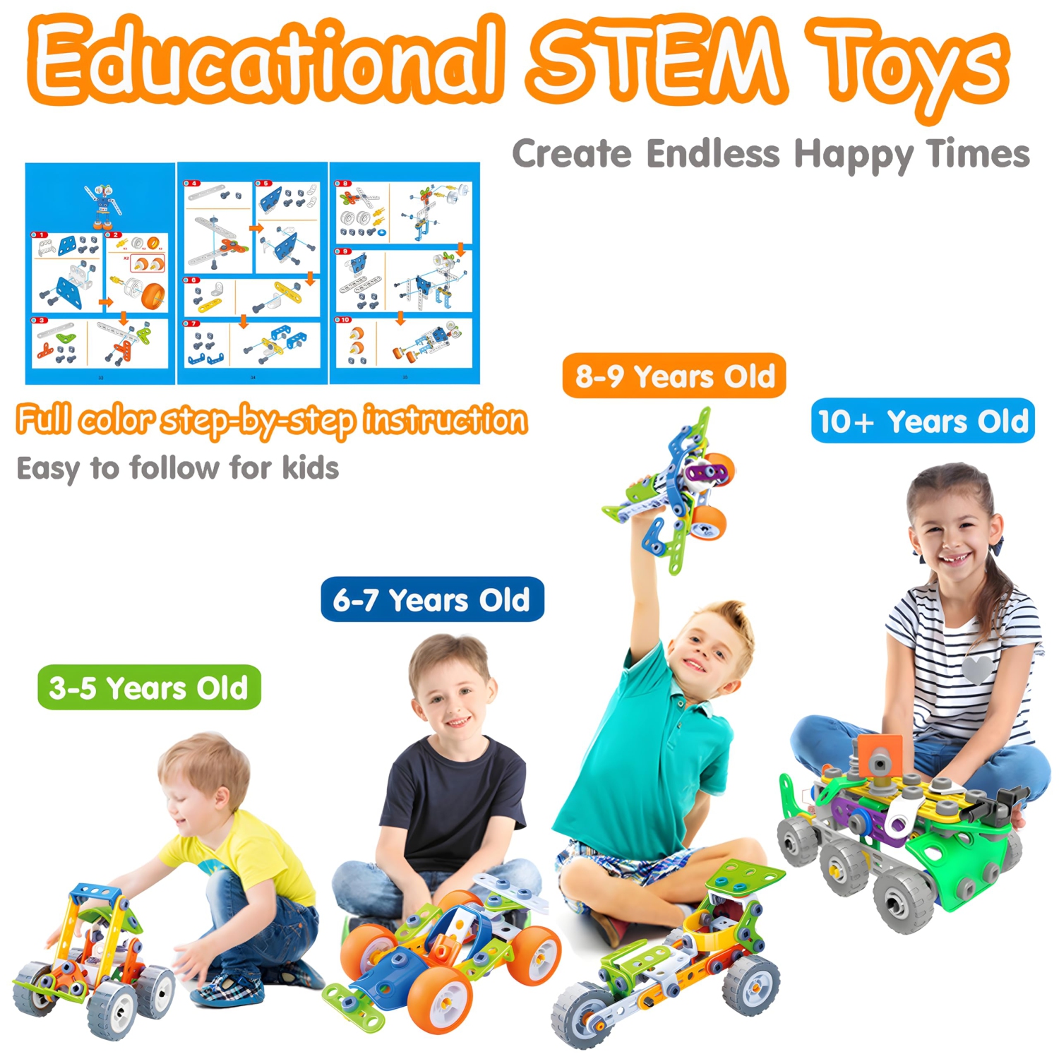 MOONTOY 175 Pieces STEM Toys for 4 5 6 7 8+ Year Old Boys Erector Sets Kits Building Toys for Kids Ages 4-8 4-6 5-7 6-8