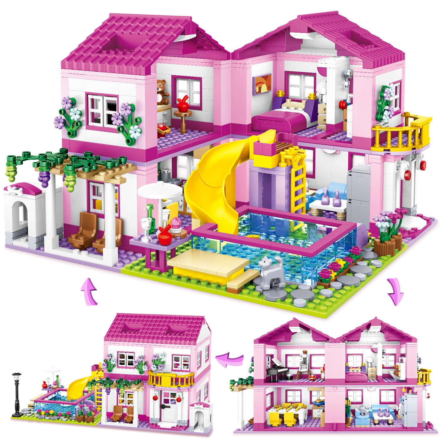 Ensemble de construction Pink Girls Summer Villa Friends Compatible avec le jouet éducatif de construction LEGO Friends pour enfants de 8-12 ans