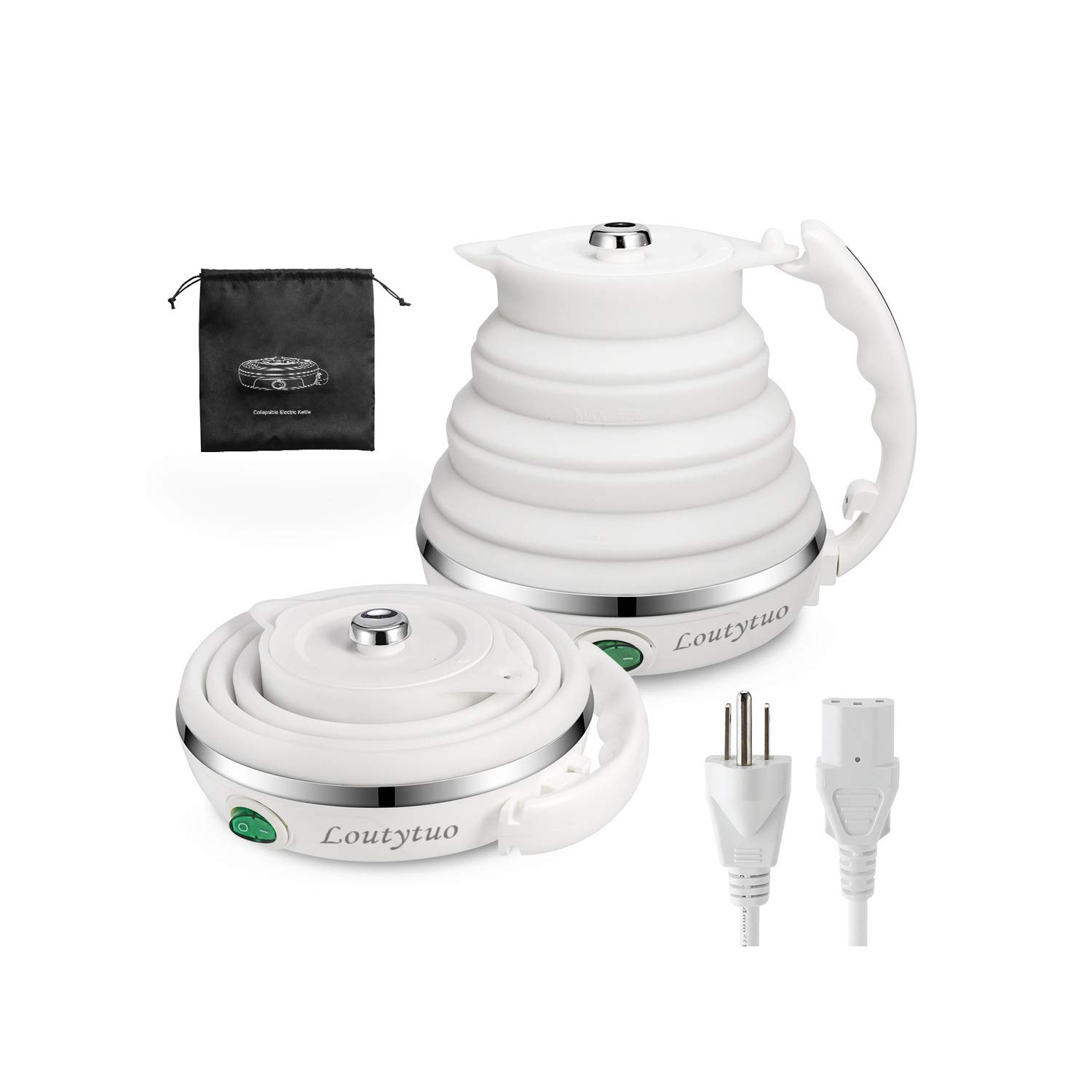 120V 555ML Ultrathin Travel Foldable Electric Kettle with Separable Power Cord and Handle, Boil Dry Protection, Food Gra