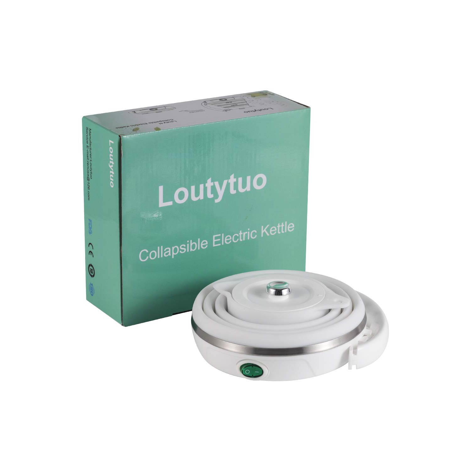 120V 555ML Ultrathin Travel Foldable Electric Kettle with Separable Power Cord and Handle, Boil Dry Protection, Food Gra