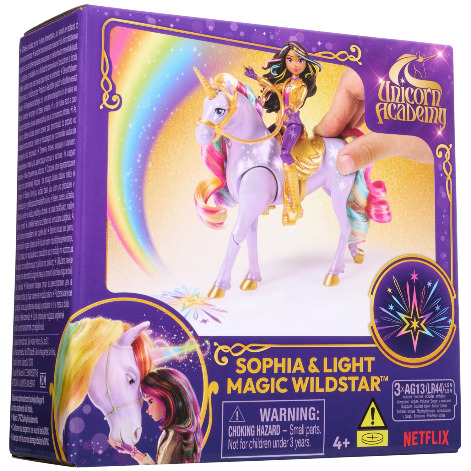Unicorn Academy, Sophia & Light Magic Wildstar with Rainbow Light-up Effects, 2 Riding Accessories, Dolls & Unicorn Toys