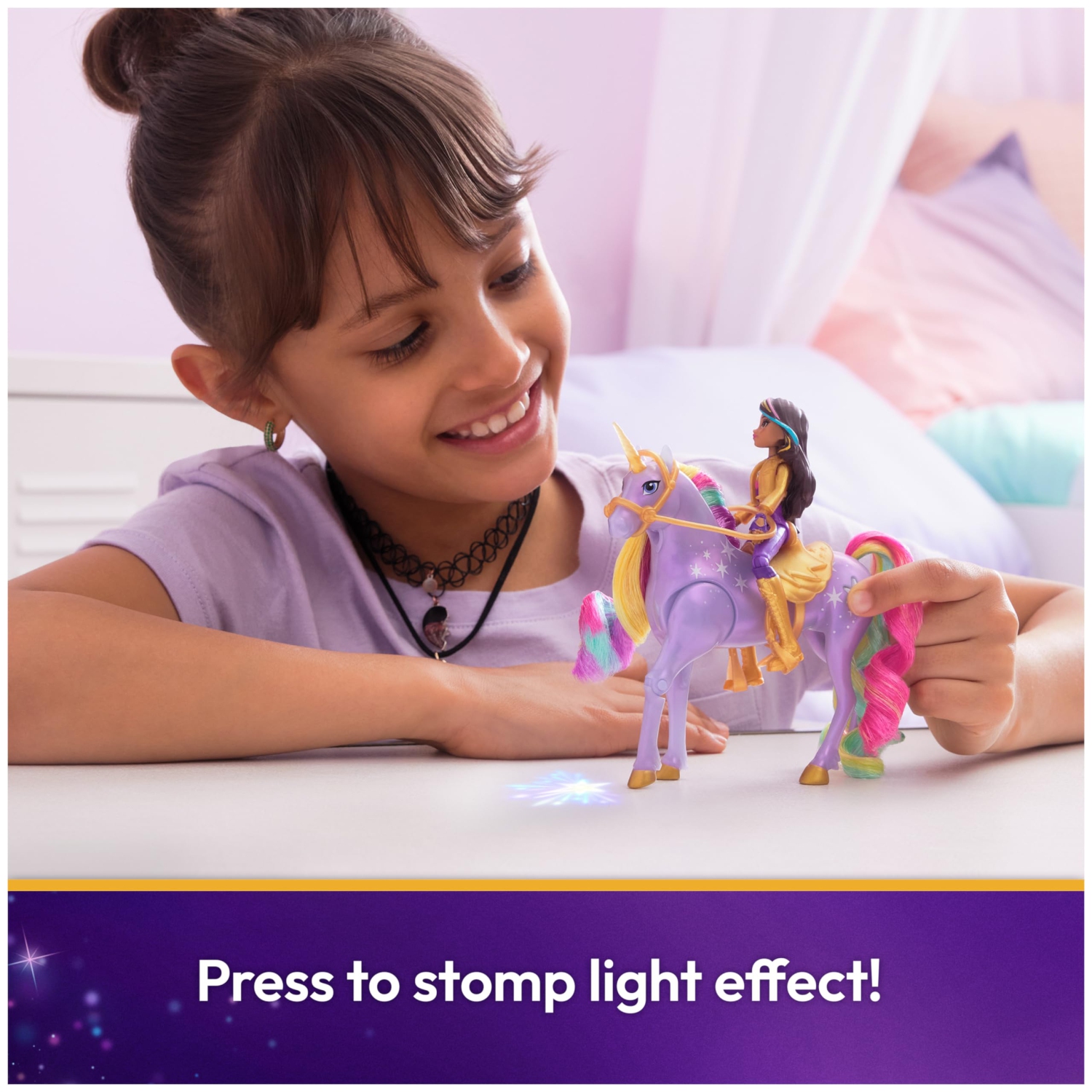 Unicorn Academy, Sophia & Light Magic Wildstar with Rainbow Light-up Effects, 2 Riding Accessories, Dolls & Unicorn Toys