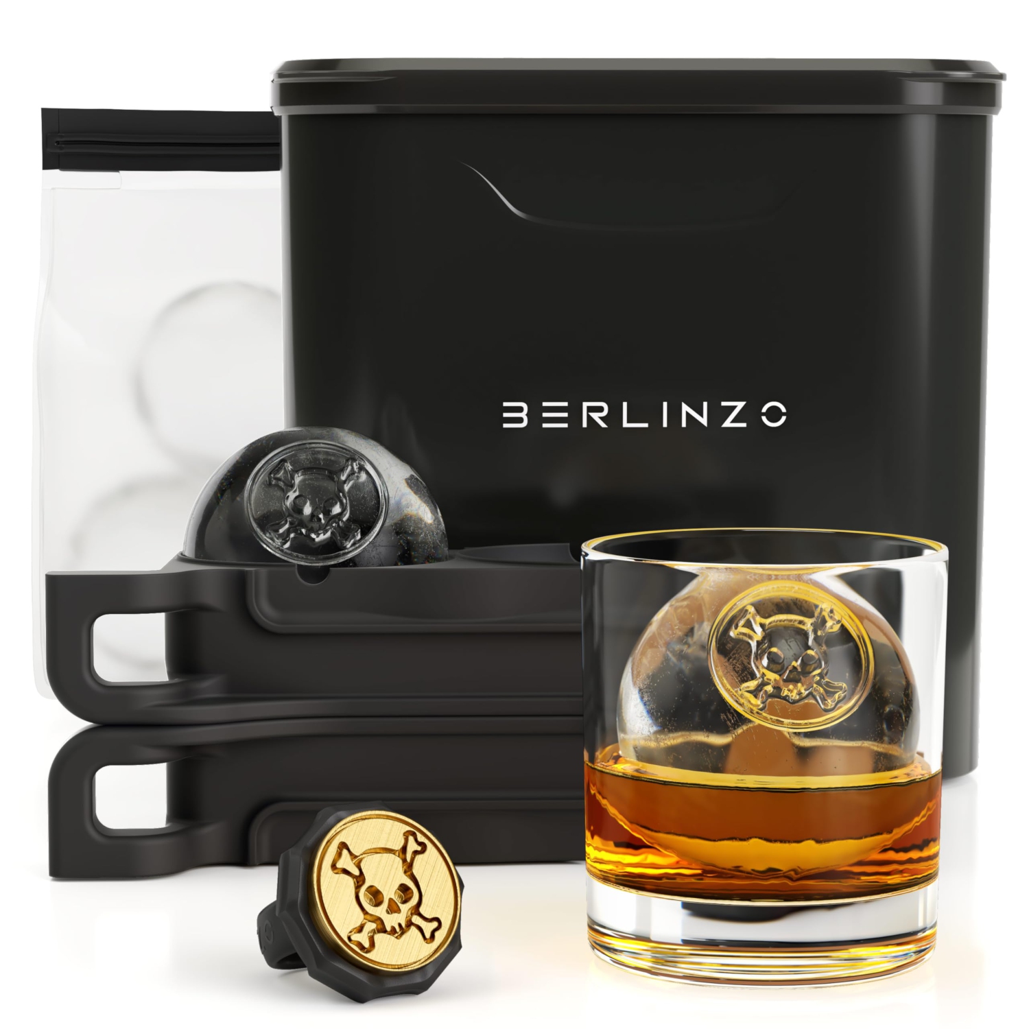 Berlinzo Premium Clear Ice Ball Maker [2024 Upgraded] - 2 Large 2.4-inch Crystal Clear Ice Balls for Whiskey Cocktail, E