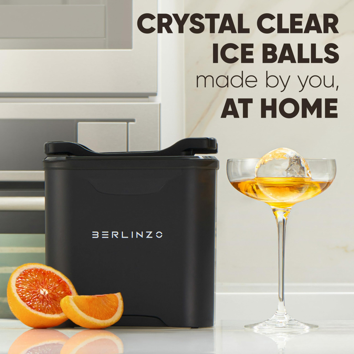 Berlinzo Premium Clear Ice Ball Maker [2024 Upgraded] - 2 Large 2.4-inch Crystal Clear Ice Balls for Whiskey Cocktail, E