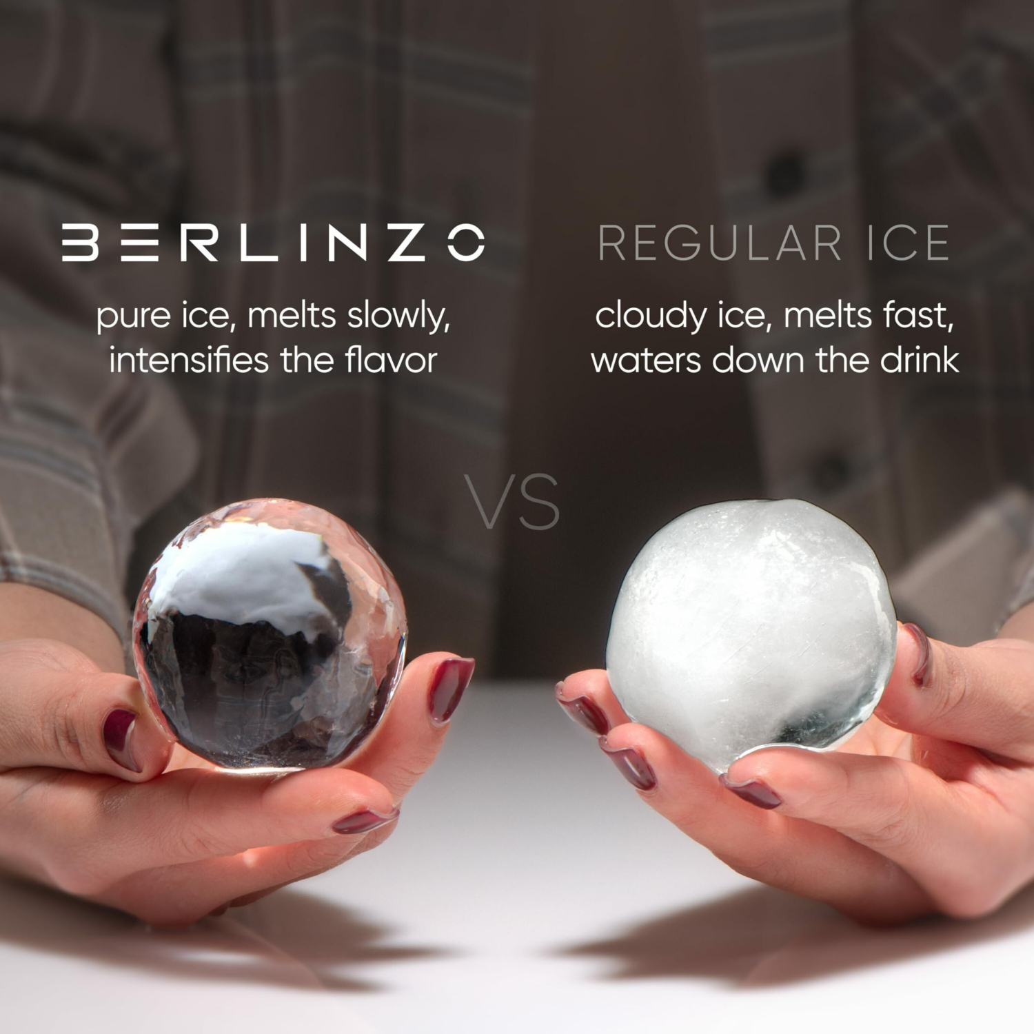 Berlinzo Premium Clear Ice Ball Maker [2024 Upgraded] - 2 Large 2.4-inch Crystal Clear Ice Balls for Whiskey Cocktail, E
