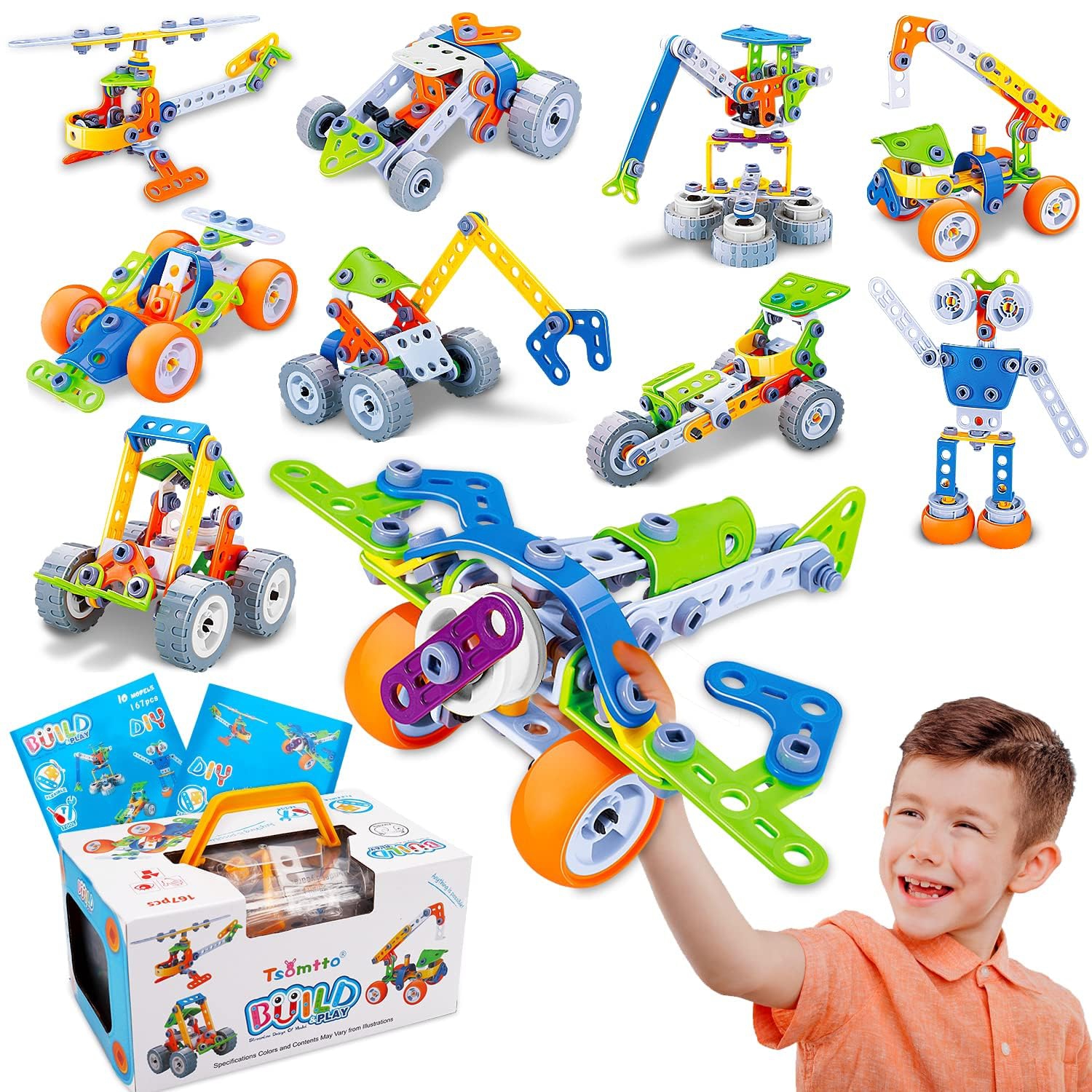 10 in 1 STEM Toys for 4 5 6 7 8 Year Old Boy, Building Toys for Kids Ages 4-5-6-7-8, Educational Stem Construction Toys