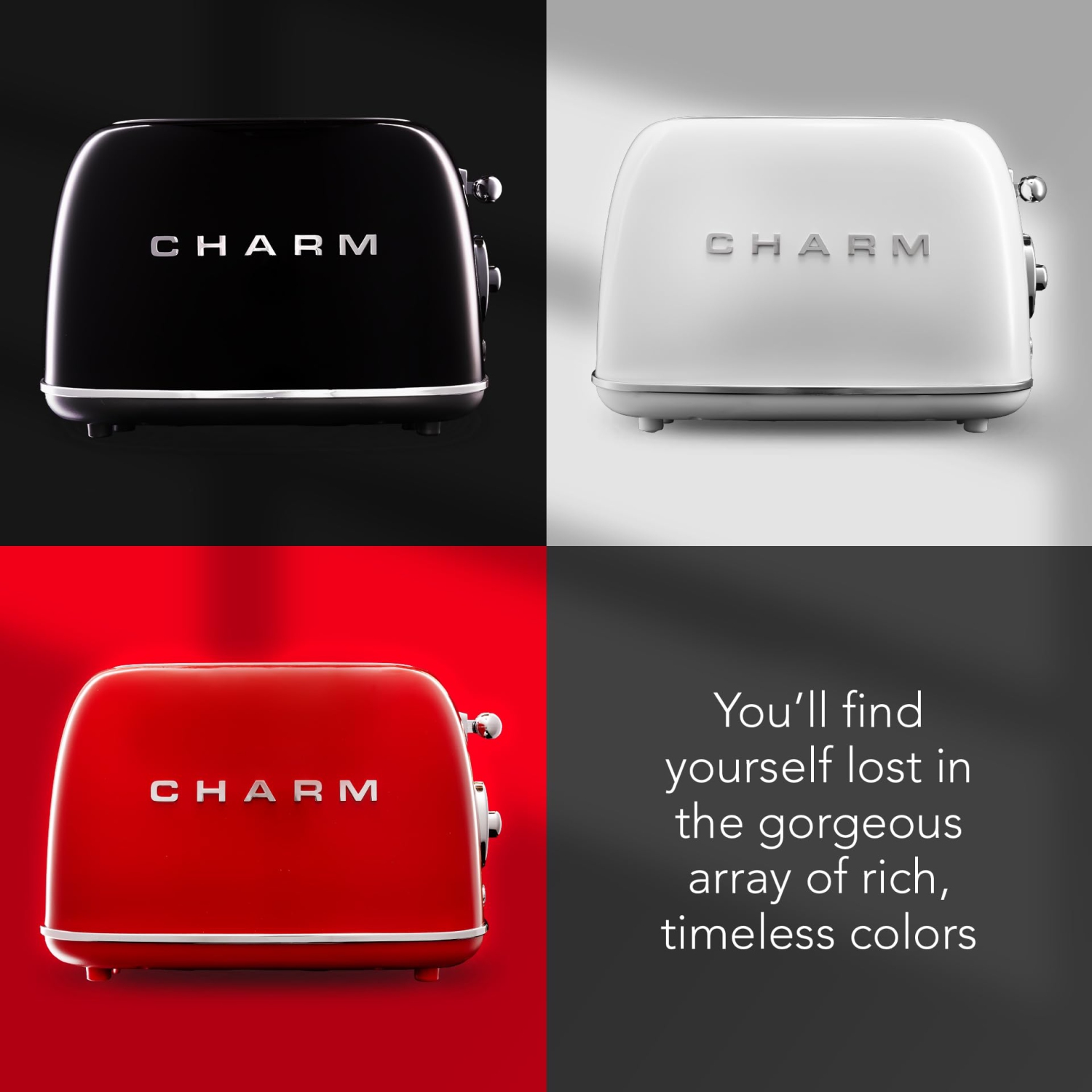 Charm - 2 Slice Toaster for Bagels and Thick Bread - Vintage Red Toaster with Defrost Technology, 6 Browning Levels and