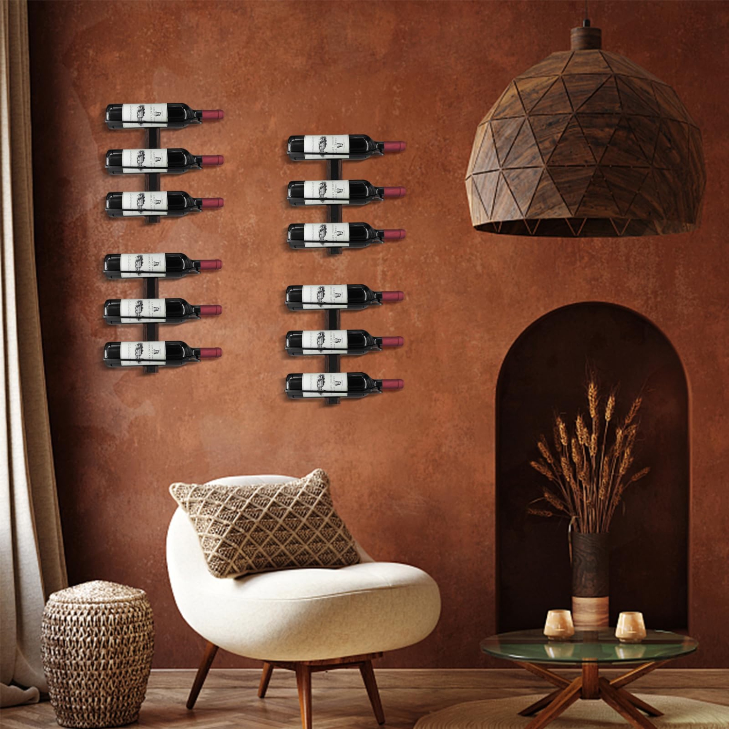 AGJIDSO Wine Rack Wall Mounted, 12 Bottles Solid Wood Wall Wine Rack, Wine Racks for Wall, Wine Holder Wall Mounted, Win