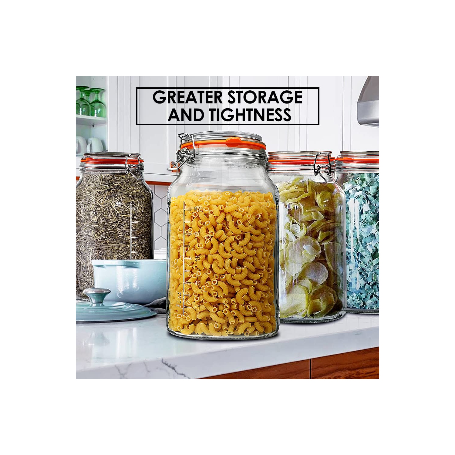 Super Wide-Mouth 1 Gallon Glass Jars with Hinged Lids, 4100 ML Leak-proof Large Mason Jars with Lids and 2 Measurement M