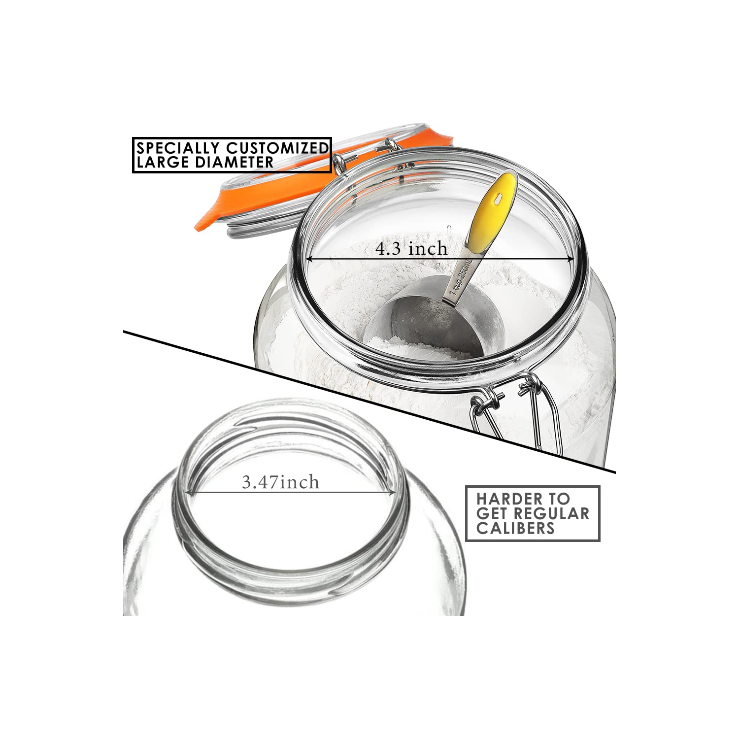 Super Wide-Mouth 1 Gallon Glass Jars with Hinged Lids, 4100 ML Leak-proof Large Mason Jars with Lids and 2 Measurement M