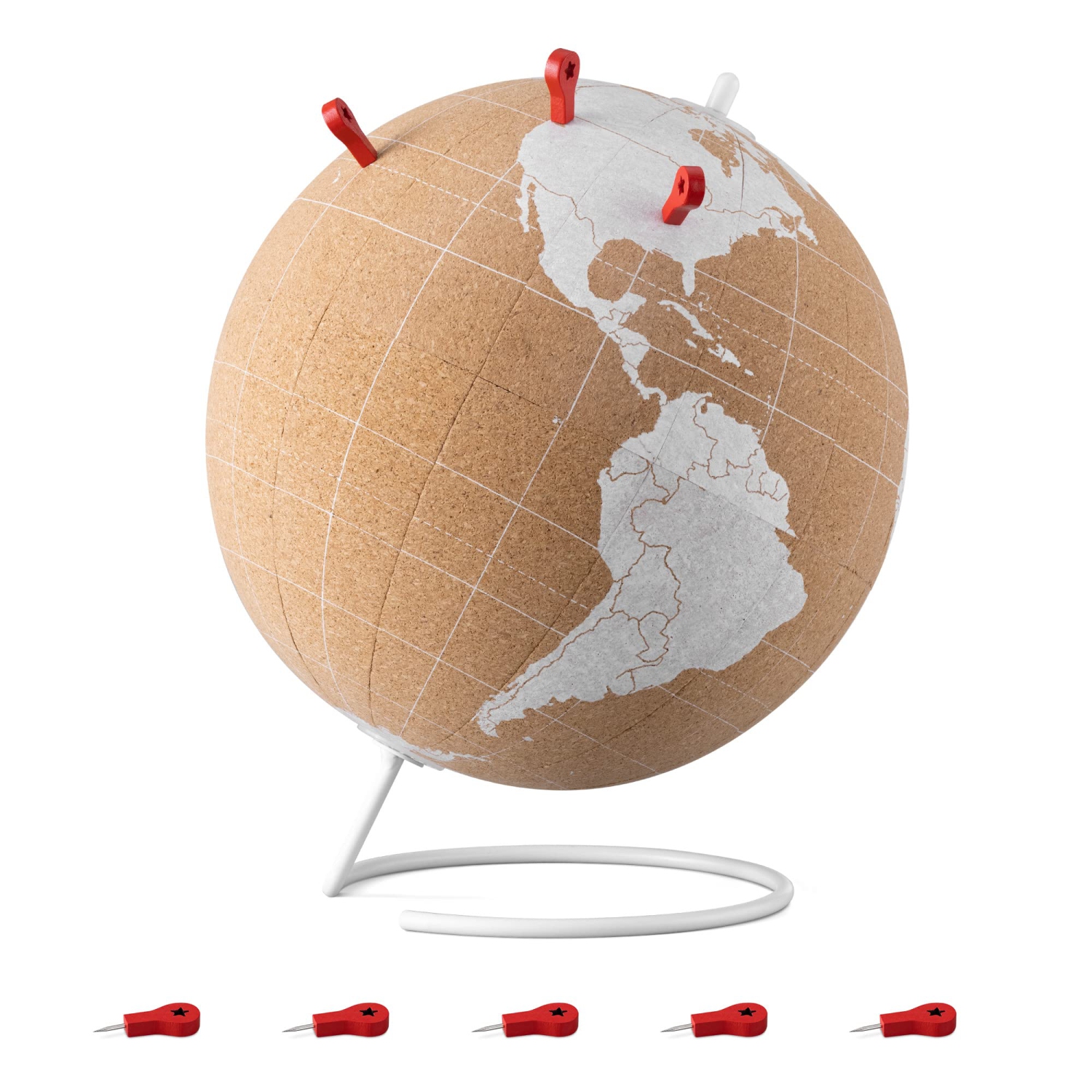 Navaris Cork Globe with Pins - 8" Globe Travel Decor World Map with Push Pin Markers - Includes 10 Wood Location Marker