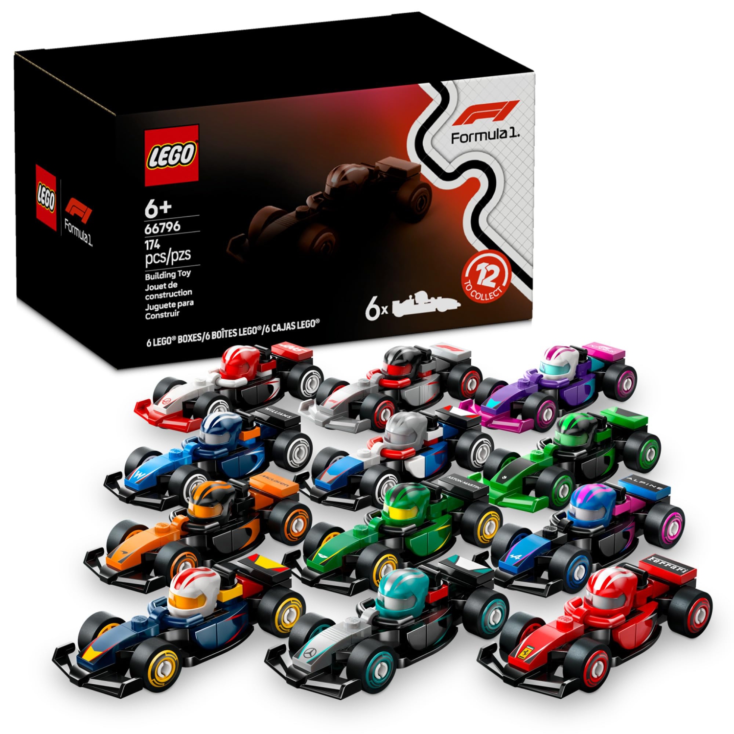 LEGO F1 Ensemble de 6 voitures de course de collection - Ensemble de construction pour garçons et filles, 6 ans et plus - Idée cadeau d'anniversaire