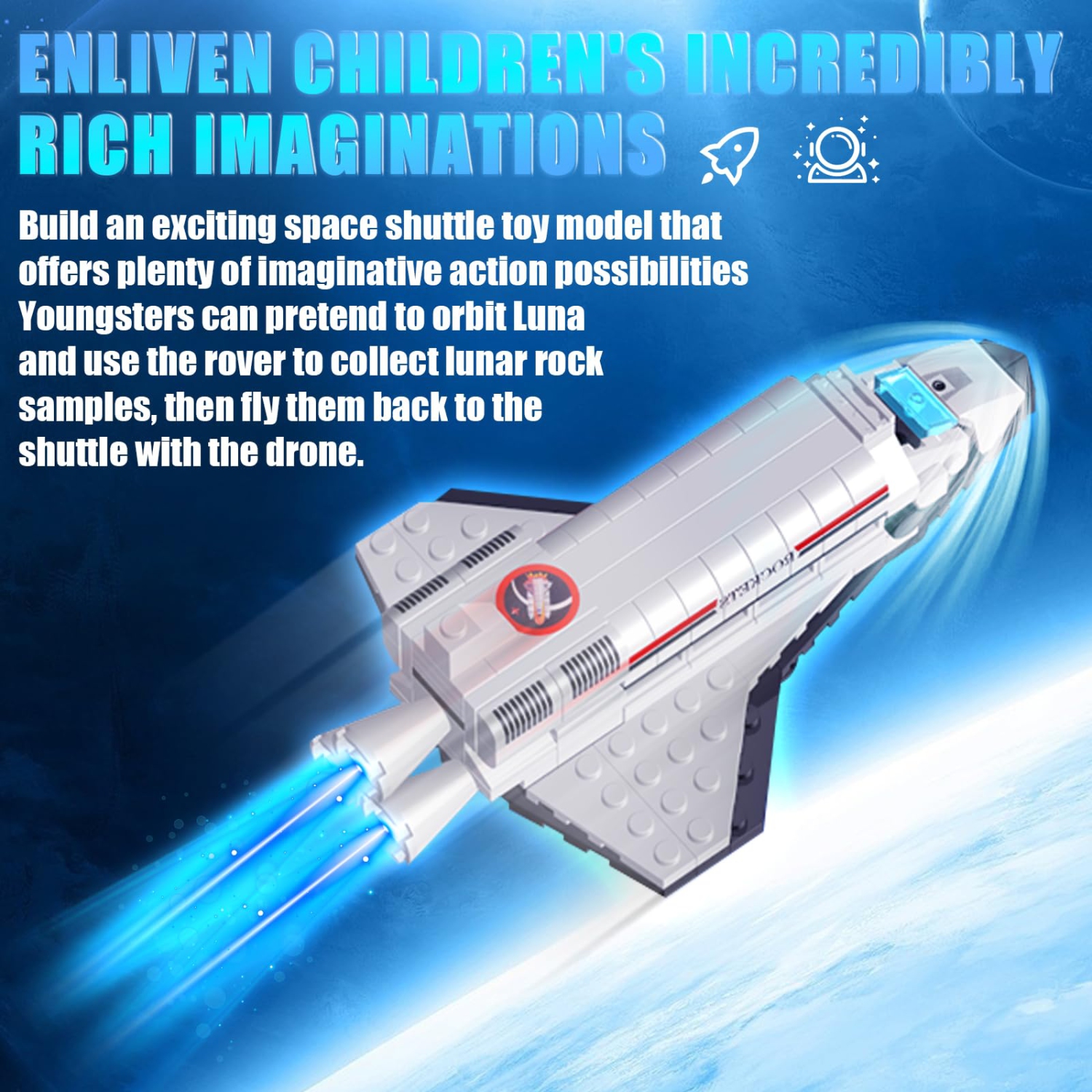 Space Exploration Shuttle Toys, Easter Gifts for Kids for 6, 8, 10, 12 Year Old Kids, Girls, Boys, 12-in-1 STEM Rocket B
