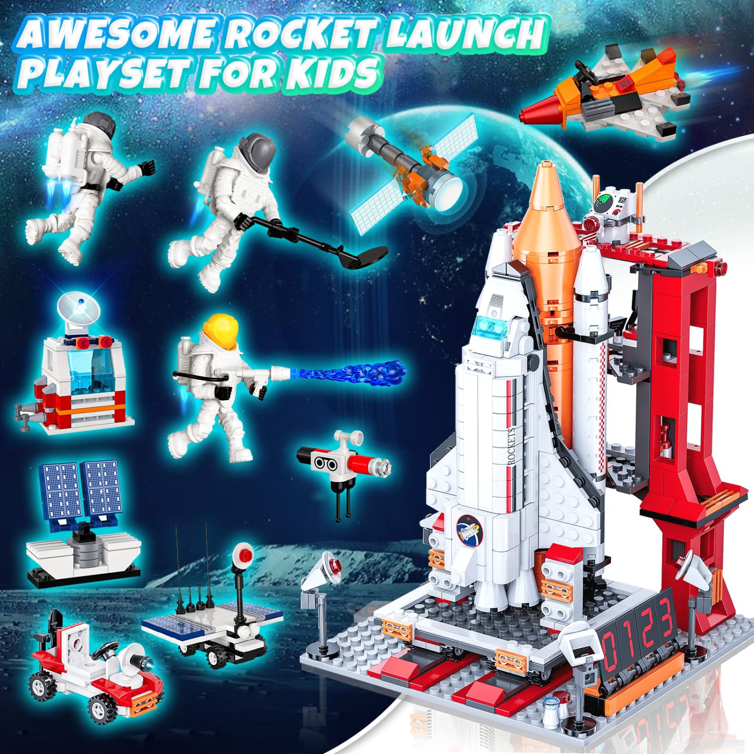 Space Exploration Shuttle Toys, Easter Gifts for Kids for 6, 8, 10, 12 Year Old Kids, Girls, Boys, 12-in-1 STEM Rocket B