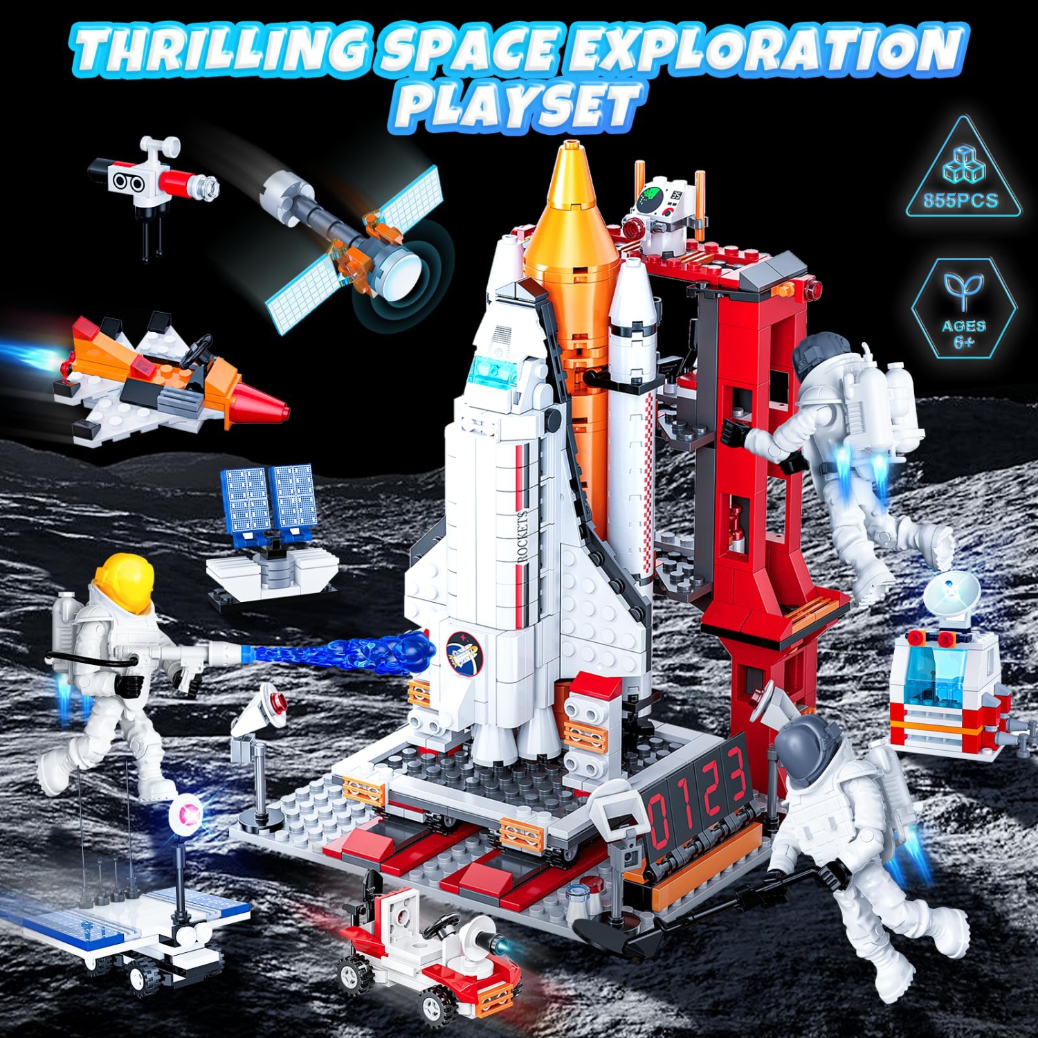 Space Exploration Shuttle Toys, Easter Gifts for Kids for 6, 8, 10, 12 Year Old Kids, Girls, Boys, 12-in-1 STEM Rocket B