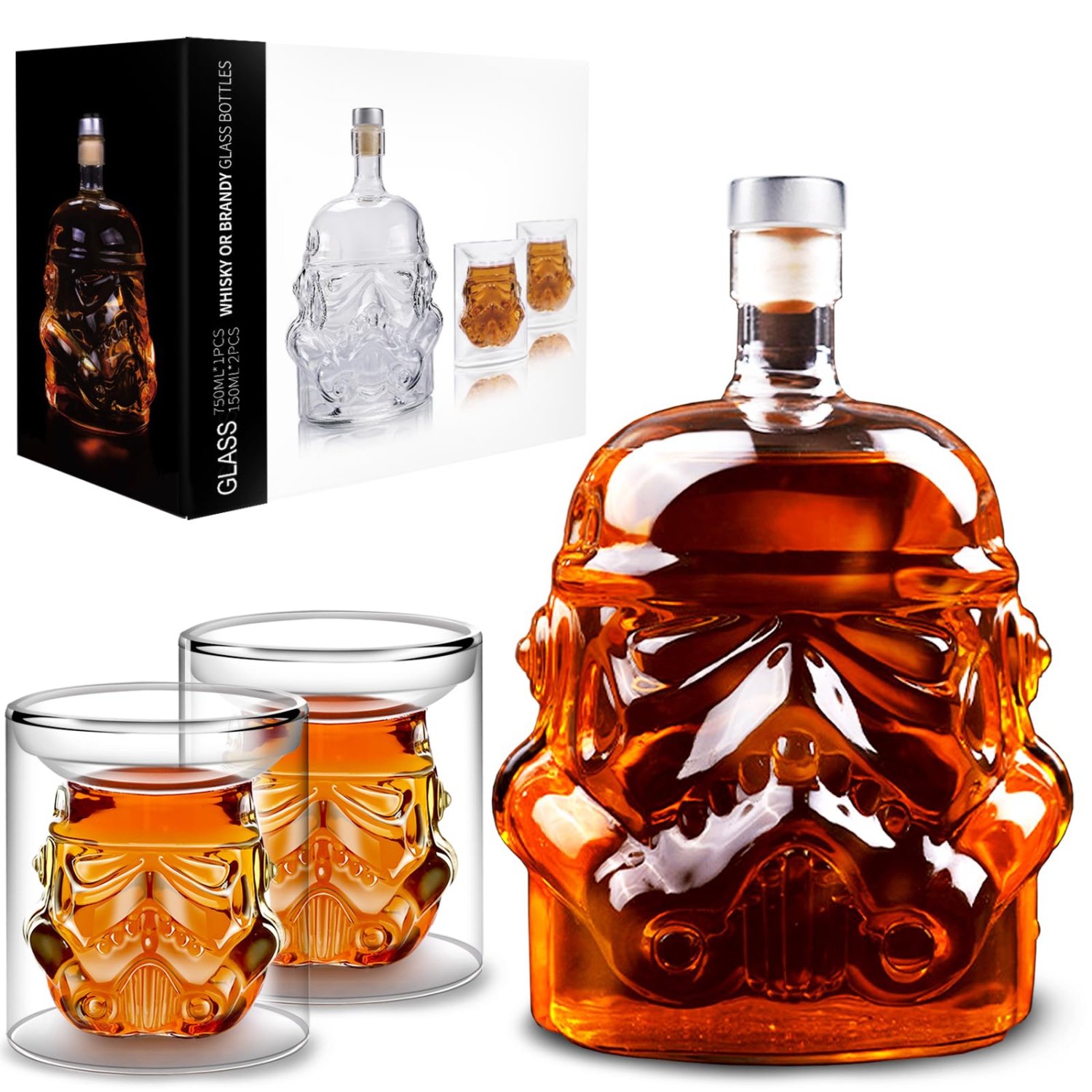 Whiskey Flask Carafe Decanter with 2 Glasses, Whiskey Glasses, Whiskey Carafe for Wine, Liquor, Scotch, Bourbon, Brandy