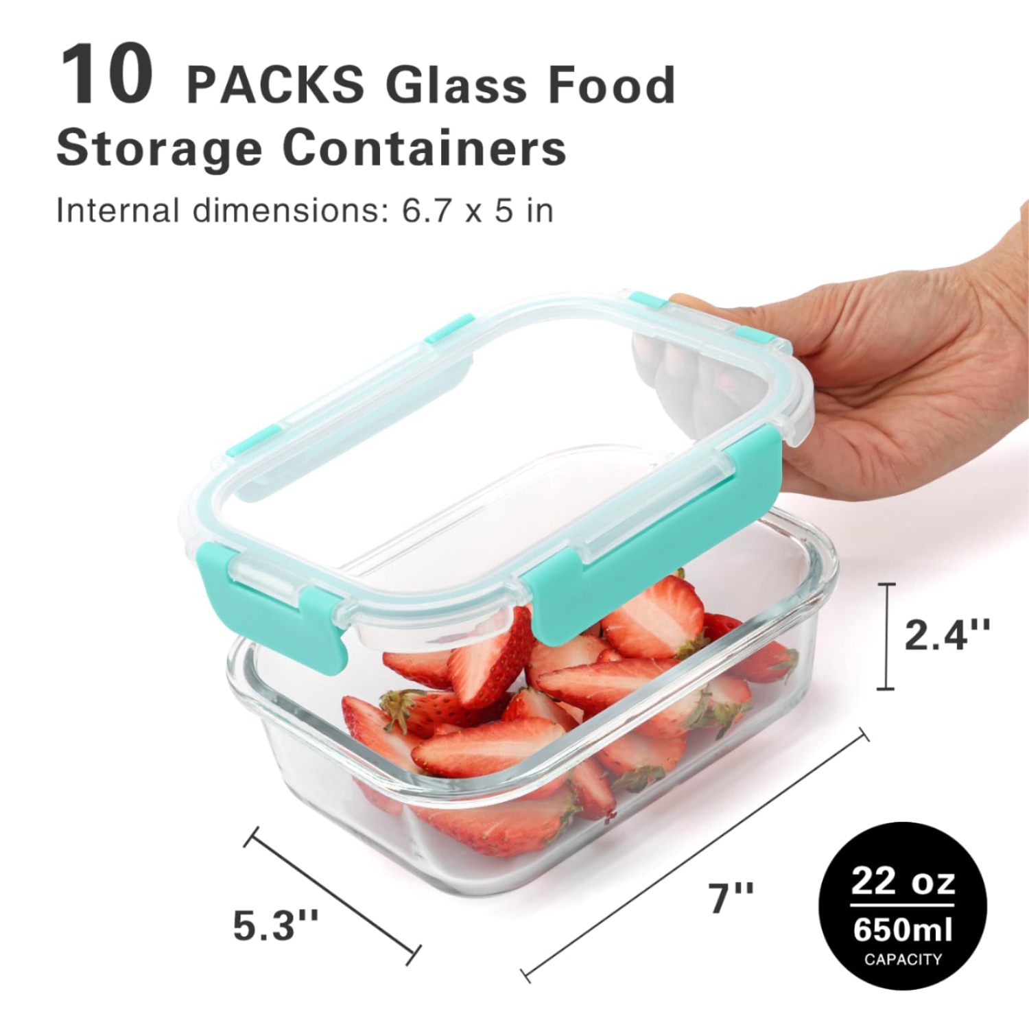 Cuiselect 10 Pack 22 Oz Glass Meal Prep Containers with Lids, Reusable Glass Food Storage Containers with Lids, Leak Pro