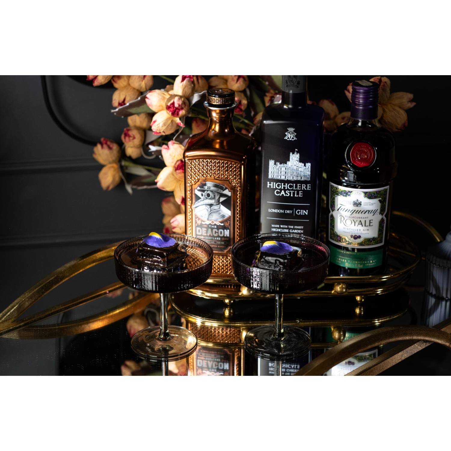 Vintage Art Deco Smoke Black Coupe Glasses | Set of 4 | 7 oz Ribbed Cocktail Glassware for Drinking Champagne, Martini,