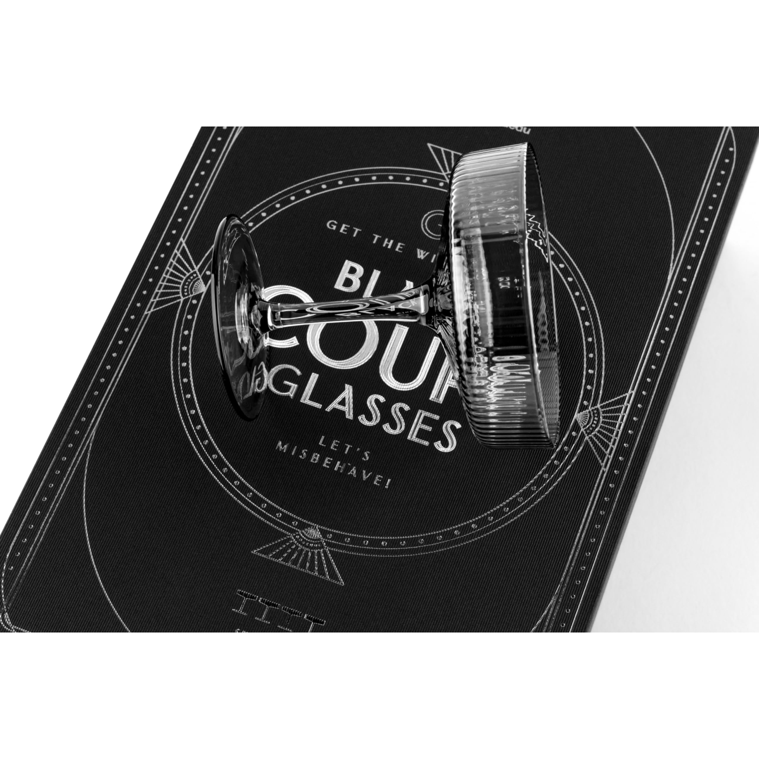 Vintage Art Deco Smoke Black Coupe Glasses | Set of 4 | 7 oz Ribbed Cocktail Glassware for Drinking Champagne, Martini,