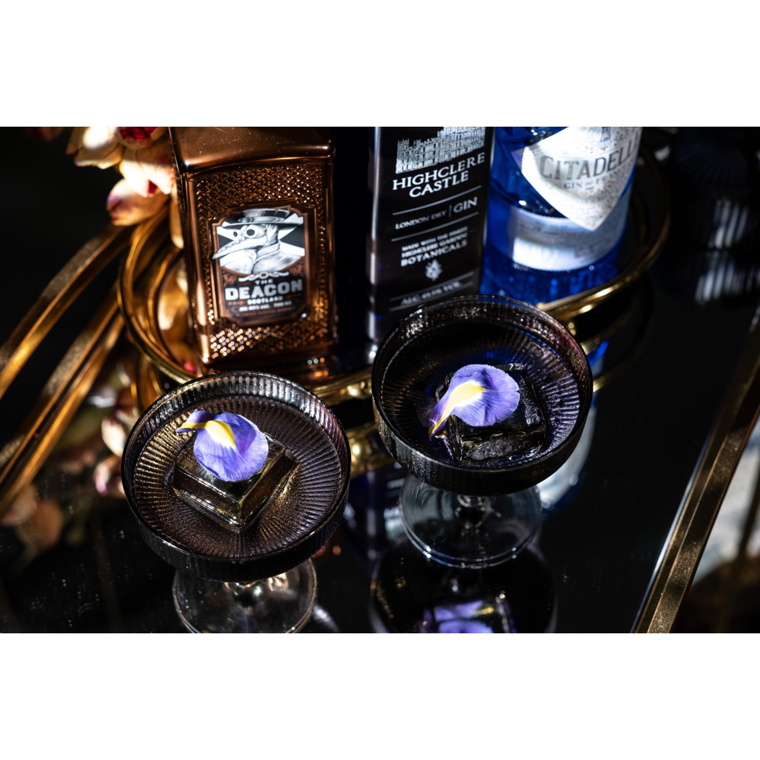 Vintage Art Deco Smoke Black Coupe Glasses | Set of 4 | 7 oz Ribbed Cocktail Glassware for Drinking Champagne, Martini,