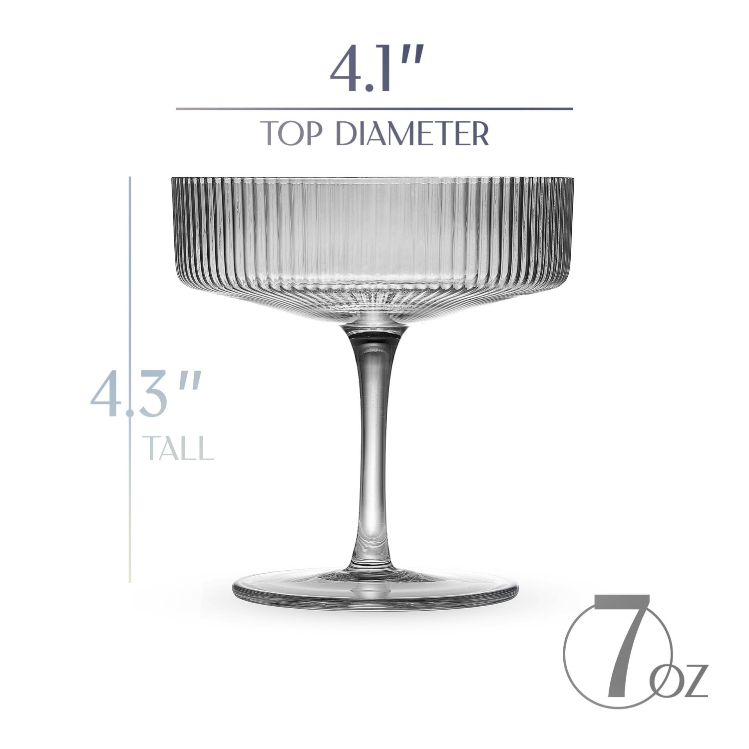 Vintage Art Deco Smoke Black Coupe Glasses | Set of 4 | 7 oz Ribbed Cocktail Glassware for Drinking Champagne, Martini,