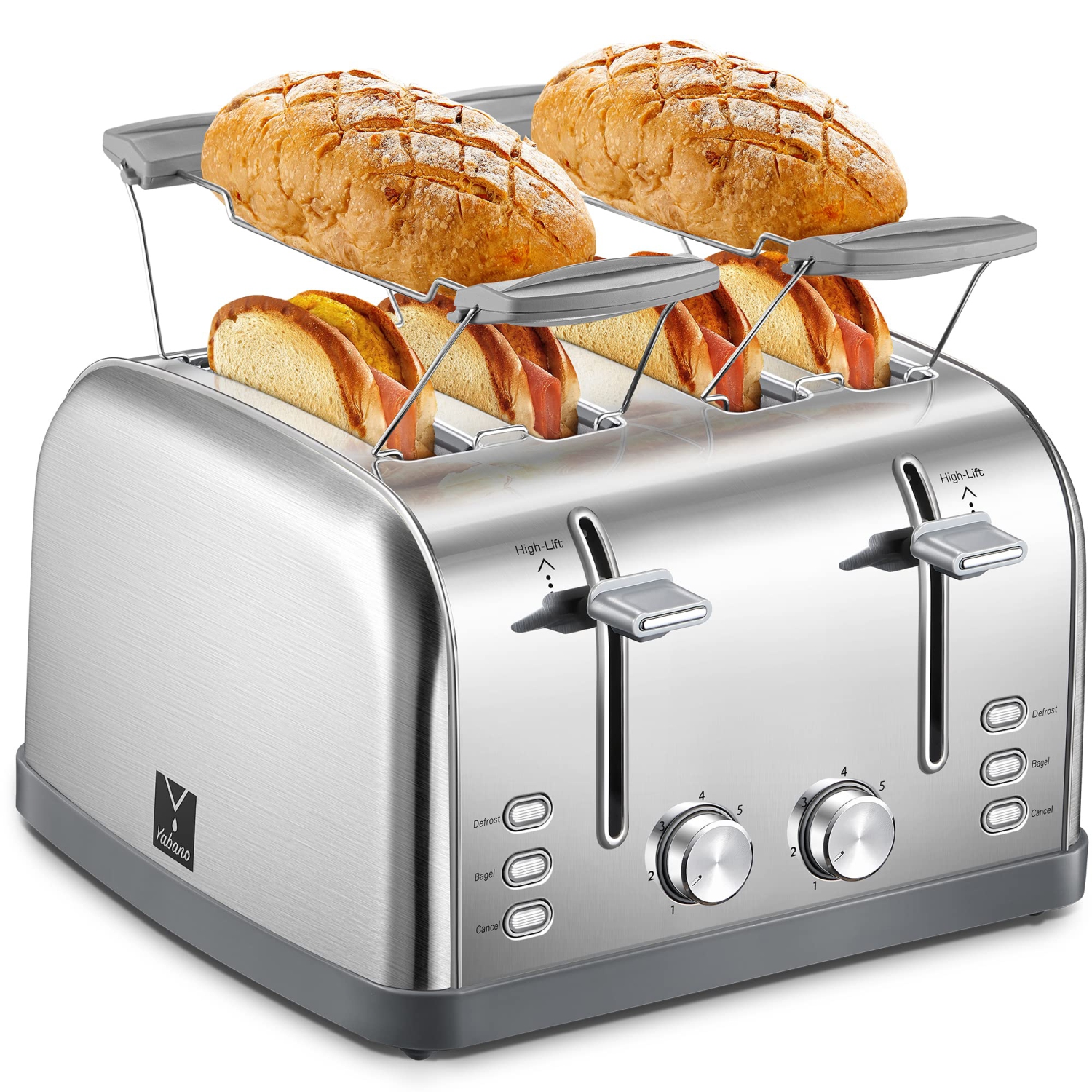 Toaster 4 Slice, Extra Wide Slots, Stainless Steel with High Lift Lever, Bagel and Muffin Function, Removal Crumb Tray,
