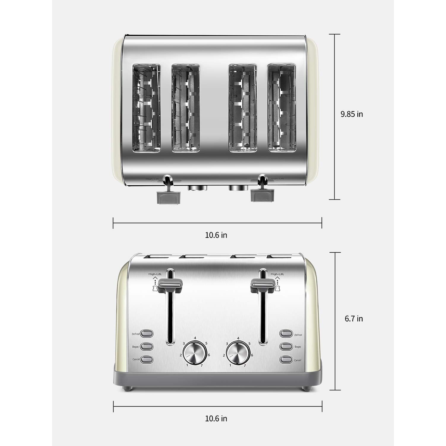 Toaster 4 Slice, Extra Wide Slots, Stainless Steel with High Lift Lever, Bagel and Muffin Function, Removal Crumb Tray,