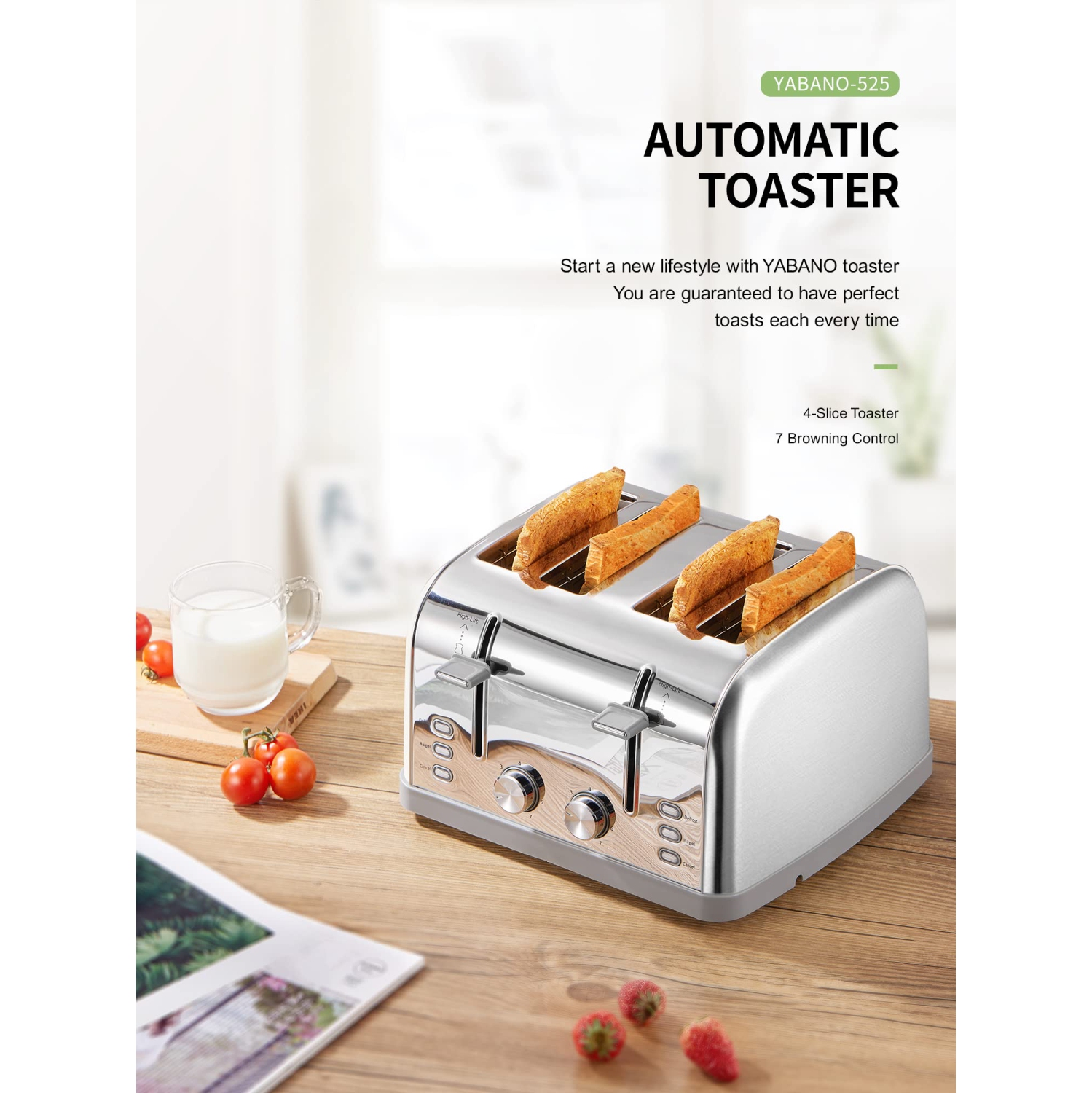 Toaster 4 Slice, Extra Wide Slots, Stainless Steel with High Lift Lever, Bagel and Muffin Function, Removal Crumb Tray,