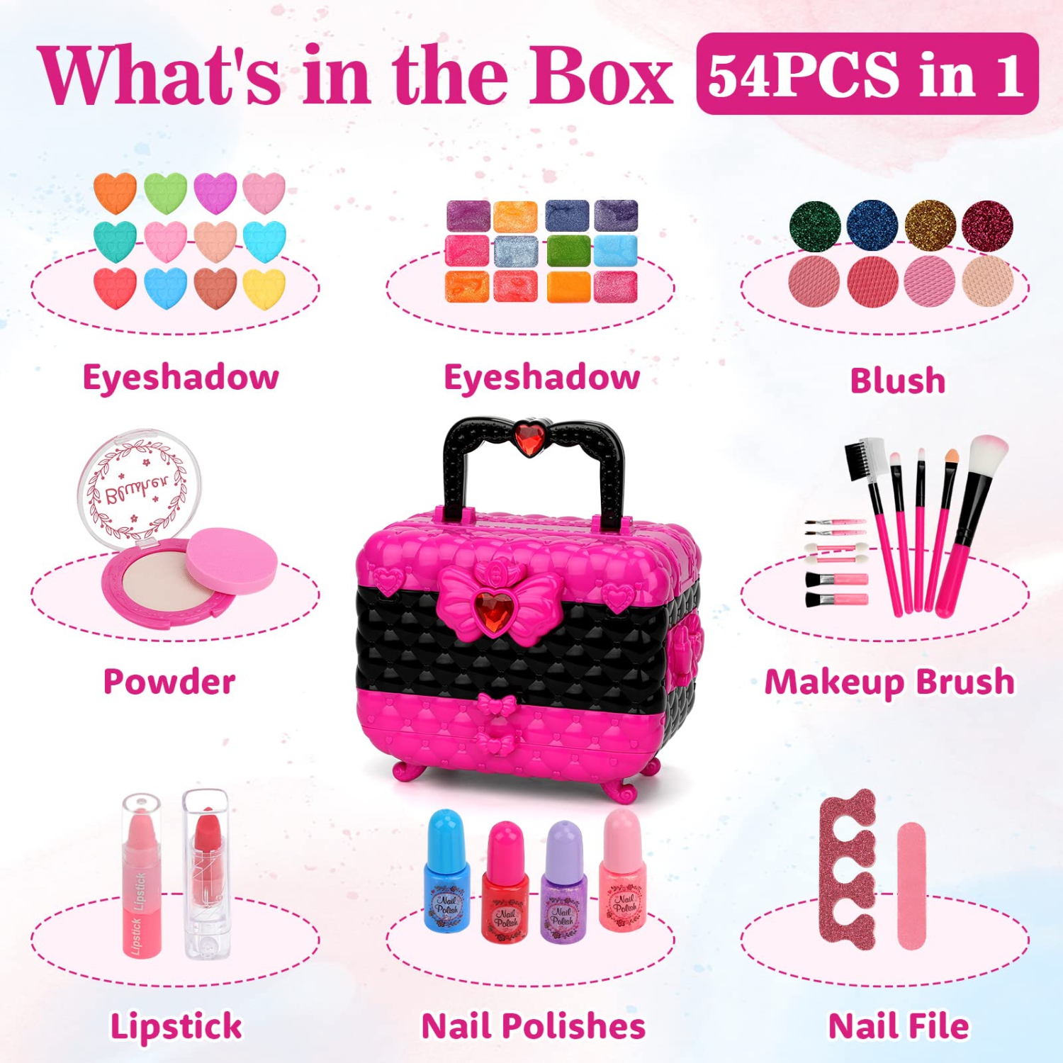 Kids Makeup Kit Girl Toys, 54PCS Teensymic Makeup Toys for Girls Washable Makeup Princess Make Up Girl Toys Age 4 5 6 7