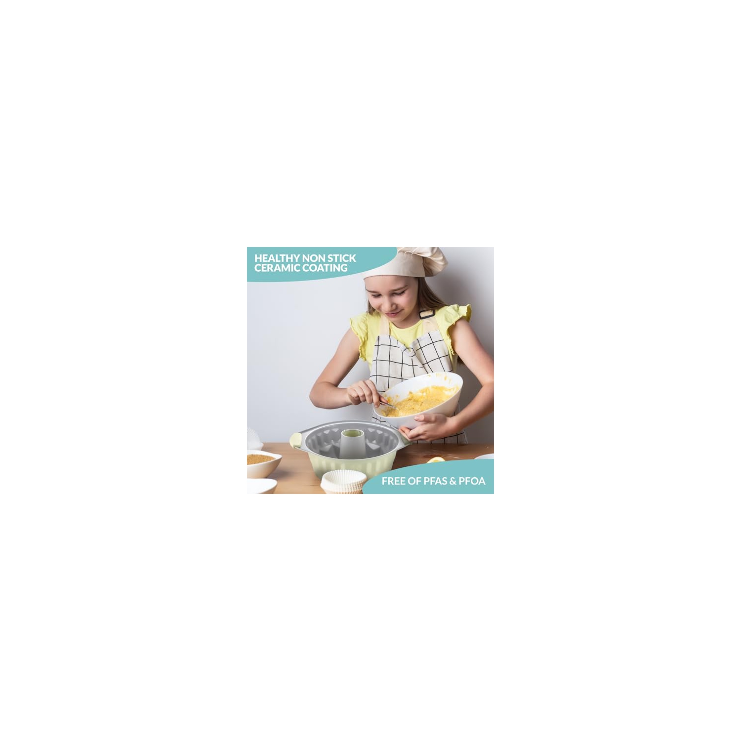 Boxiki Kitchen Premium Non-Stick Fluted Cake Pan - Ceramic Bakeware for Perfect Pound Cakes, Chocoflan & More - Durable