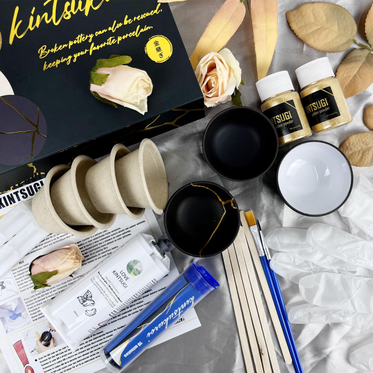 Trousse de réparation de sécurité alimentaire Kintsugi de 1Les AUL, kit de réparation or japonais, colle Bio Gold pour la céramique et la porcelaine