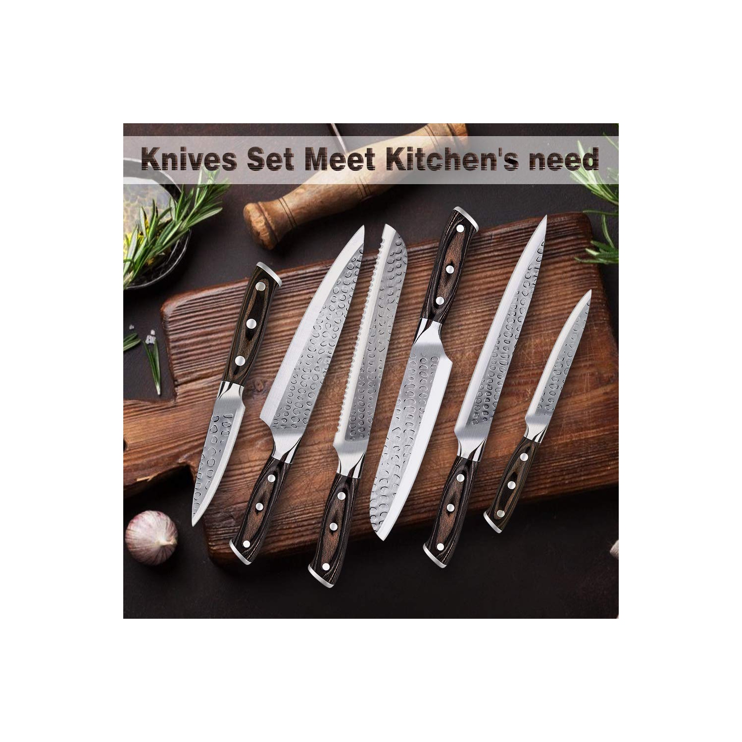 Ensemble de couteaux de cuisine, ensemble de couteaux 16 pièces avec affûteur intégré et bloc en bois, manche en bois de feuillus pour couteau de chef