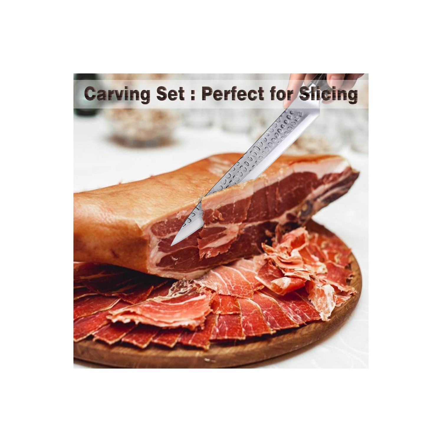 Ensemble de couteaux de cuisine, ensemble de couteaux 16 pièces avec affûteur intégré et bloc en bois, manche en bois de feuillus pour couteau de chef