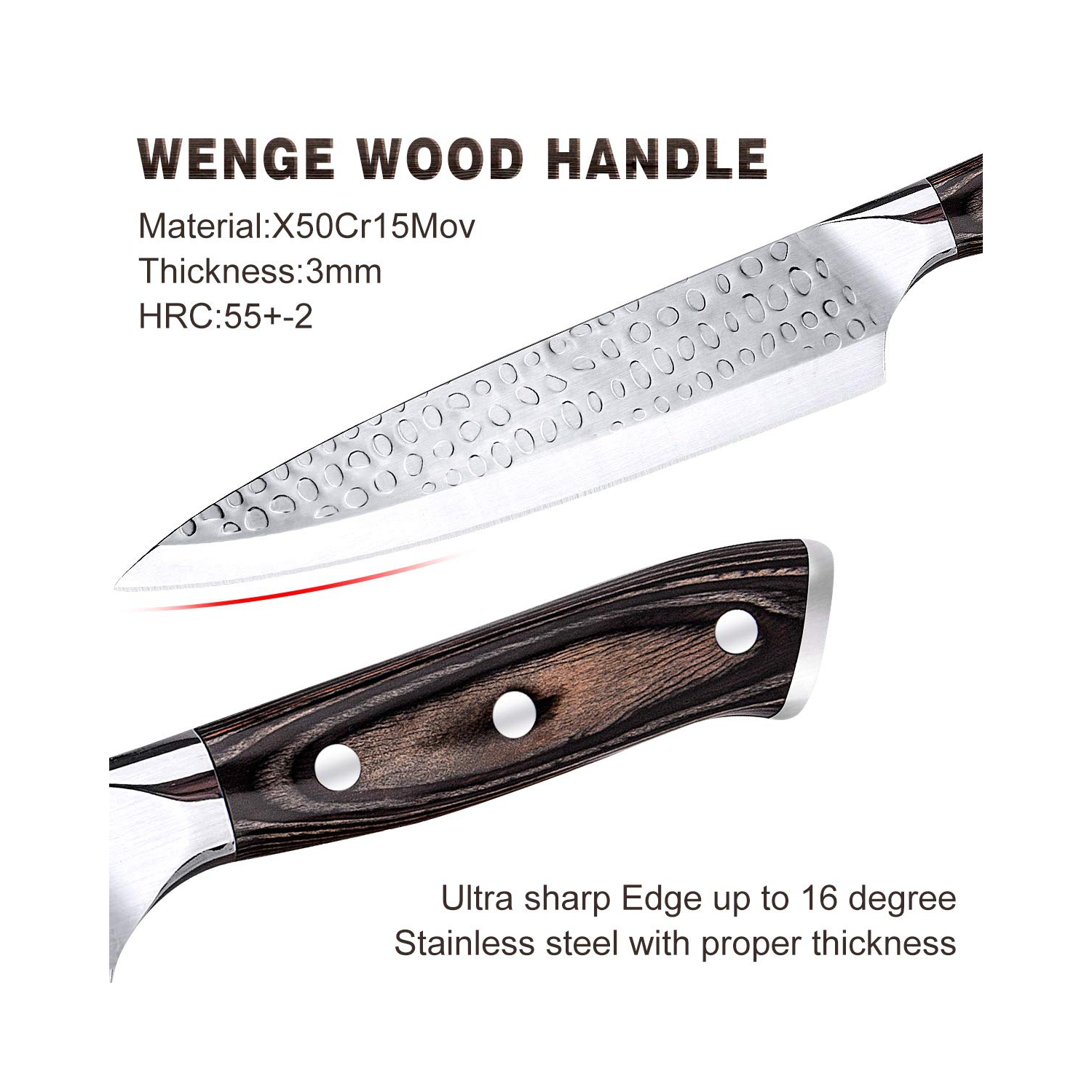 Ensemble de couteaux de cuisine, ensemble de couteaux 16 pièces avec affûteur intégré et bloc en bois, manche en bois de feuillus pour couteau de chef