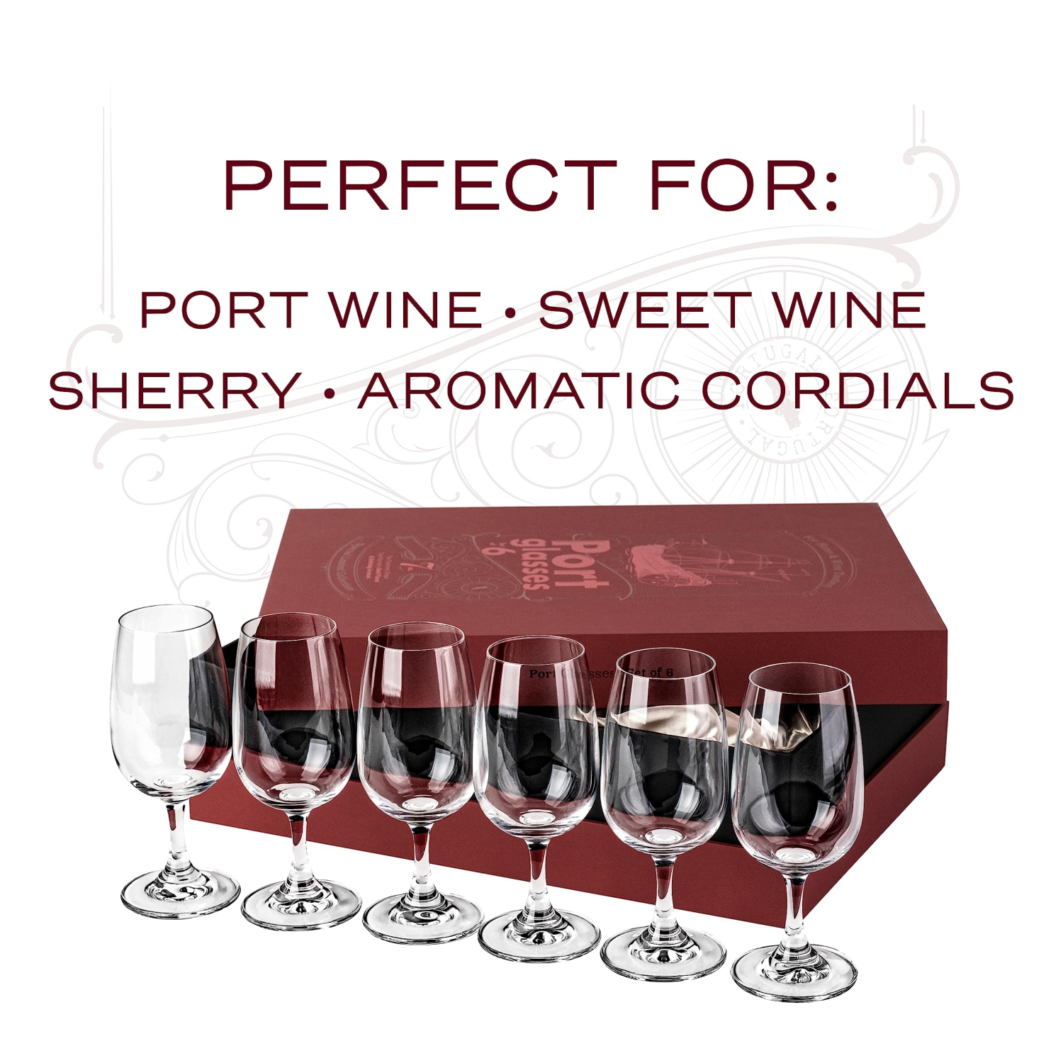Port and Dessert Wine, Dry Sherry, Cordial, Aperitif Tasting Glasses | Set of 6 Small Crystal 7 oz Sippers | Mini Short