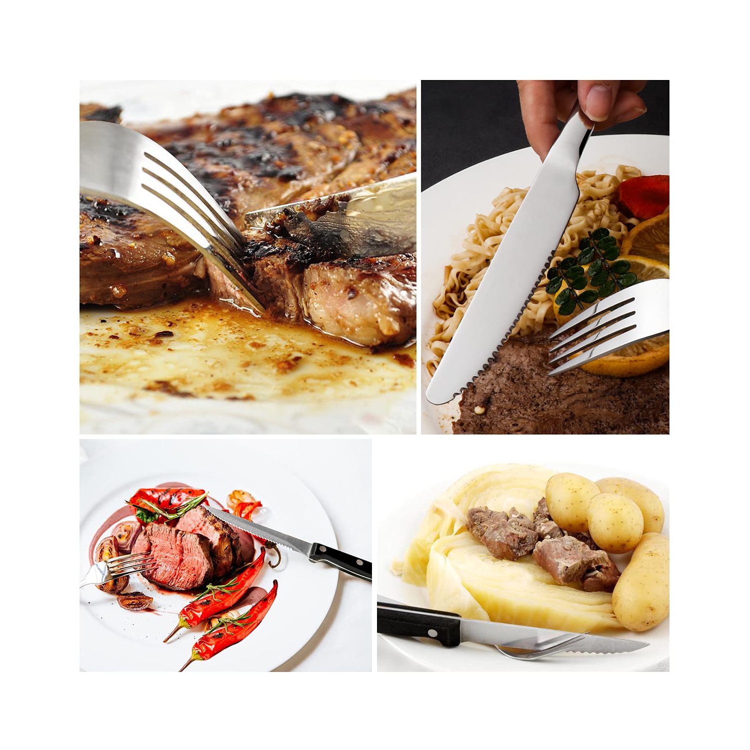 Silverware Set, MASSUGAR 48-Piece Silverware Utensil Set with Steak Knives for 8, Stainless Steel Flatware Cutlery Set f