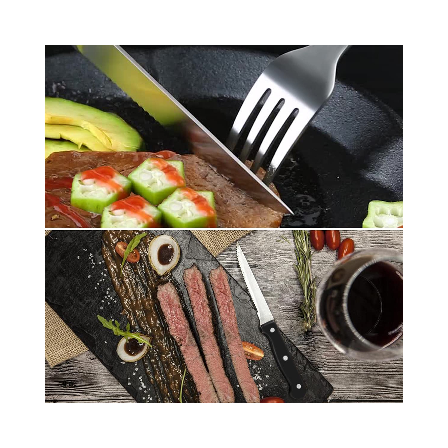 Silverware Set, MASSUGAR 48-Piece Silverware Utensil Set with Steak Knives for 8, Stainless Steel Flatware Cutlery Set f